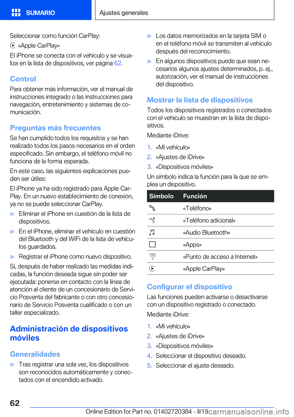 BMW X2 2019  Manuales de Empleo (in Spanish) �S�e�l�e�c�c�i�o�n�a�r��c�o�m�o��f�u�n�c�i�