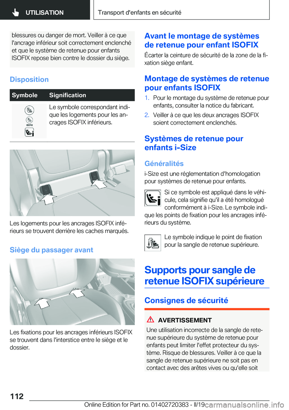 BMW X2 2019  Notices Demploi (in French) �b�l�e�s�s�u�r�e�s��o�u��d�a�n�g�e�r��d�e��m�o�r�t�.��V�e�i�l�l�e�r��