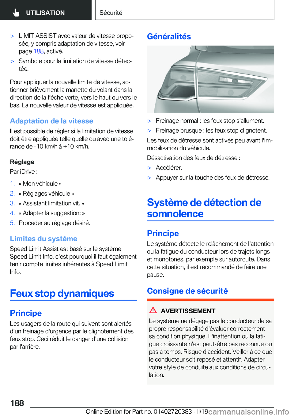 BMW X2 2019  Notices Demploi (in French) 'x�L�I�M�I�T��A�S�S�I�S�T��a�v�e�c��v�a�l�e�u�r��d�e��v�i�t�e�s�s�e��p�r�o�p�oj
�s�é�e�,��y��c�o�m�p�r�i�s��a�d�a�p�t�a�t�i�o�n��d�e��v�i�t�e�s�s�e�,��v�o�i�r
�p�a�g�e� �1�8�8�,��a
