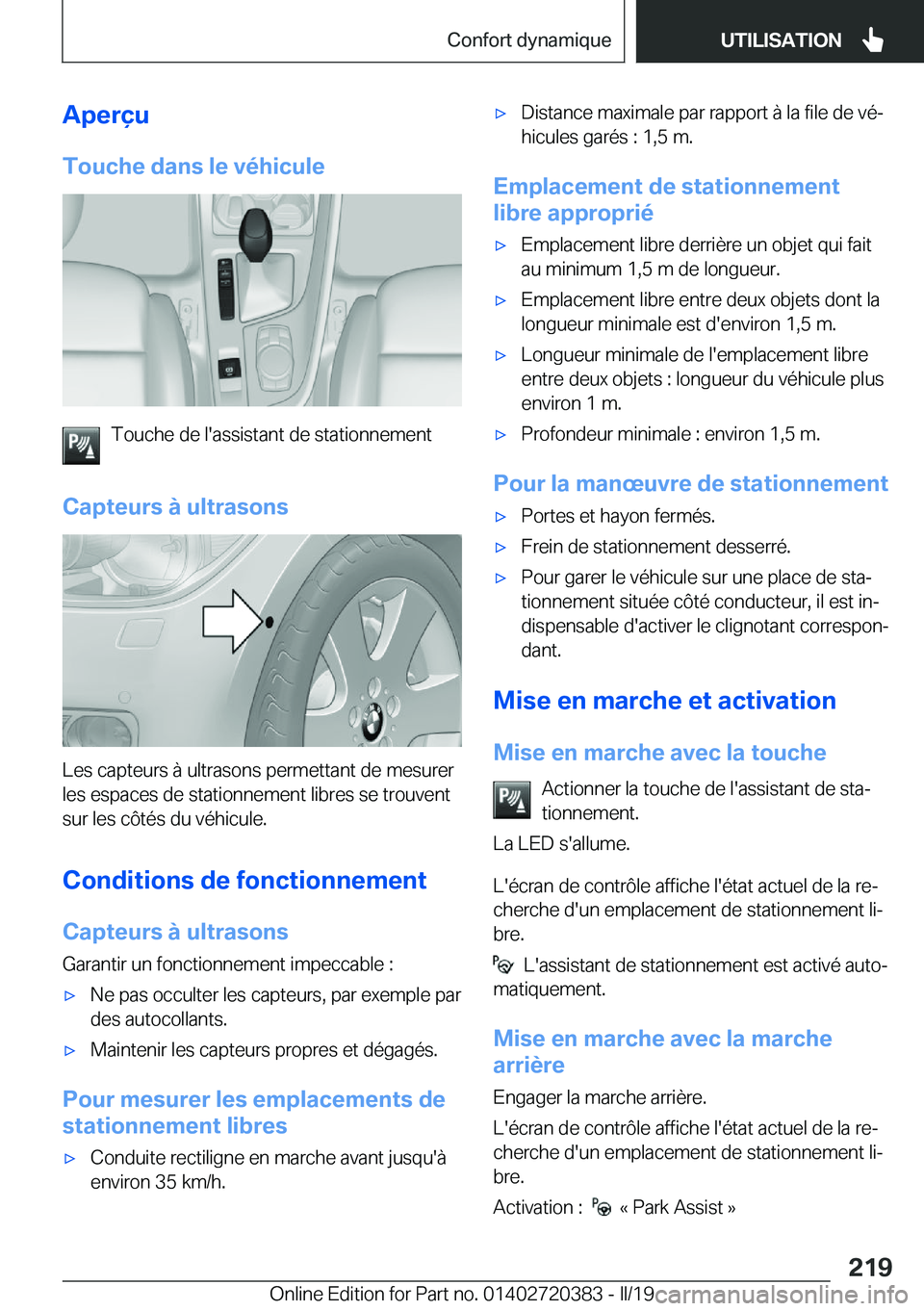 BMW X2 2019  Notices Demploi (in French) �A�p�e�r�ç�u
�T�o�u�c�h�e��d�a�n�s��l�e��v�é�h�i�c�u�l�e
�T�o�u�c�h�e��d�e��l�'�a�s�s�i�s�t�a�n�t��d�e��s�t�a�t�i�o�n�n�e�m�e�n�t
�C�a�p�t�e�u�r�s��