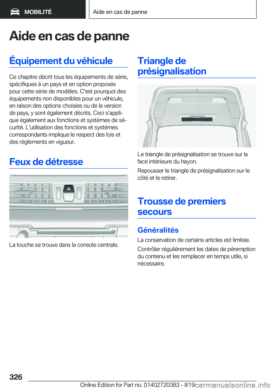 BMW X2 2019  Notices Demploi (in French) �A�i�d�e��e�n��c�a�s��d�e��p�a�n�n�e�