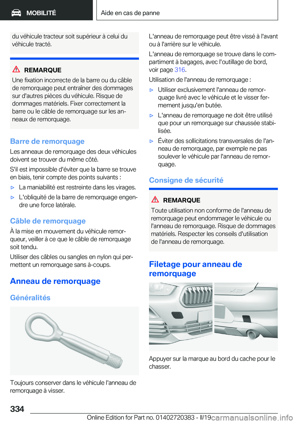 BMW X2 2019  Notices Demploi (in French) �d�u��v�é�h�i�c�u�l�e��t�r�a�c�t�e�u�r��s�o�i�t��s�u�p�é�r�i�e�u�r��