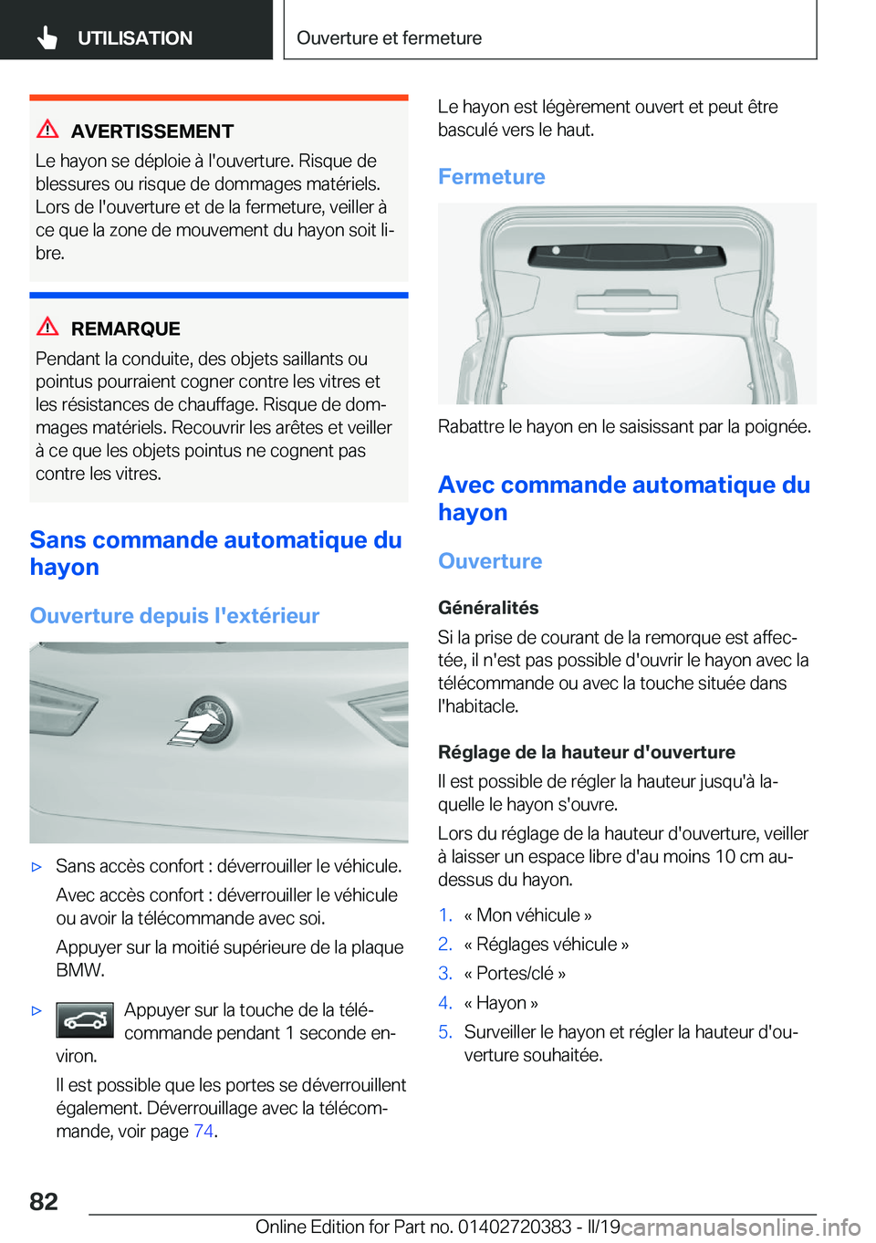 BMW X2 2019  Notices Demploi (in French) �A�V�E�R�T�I�S�S�E�M�E�N�T
�L�e��h�a�y�o�n��s�e��d�é�p�l�o�i�e��