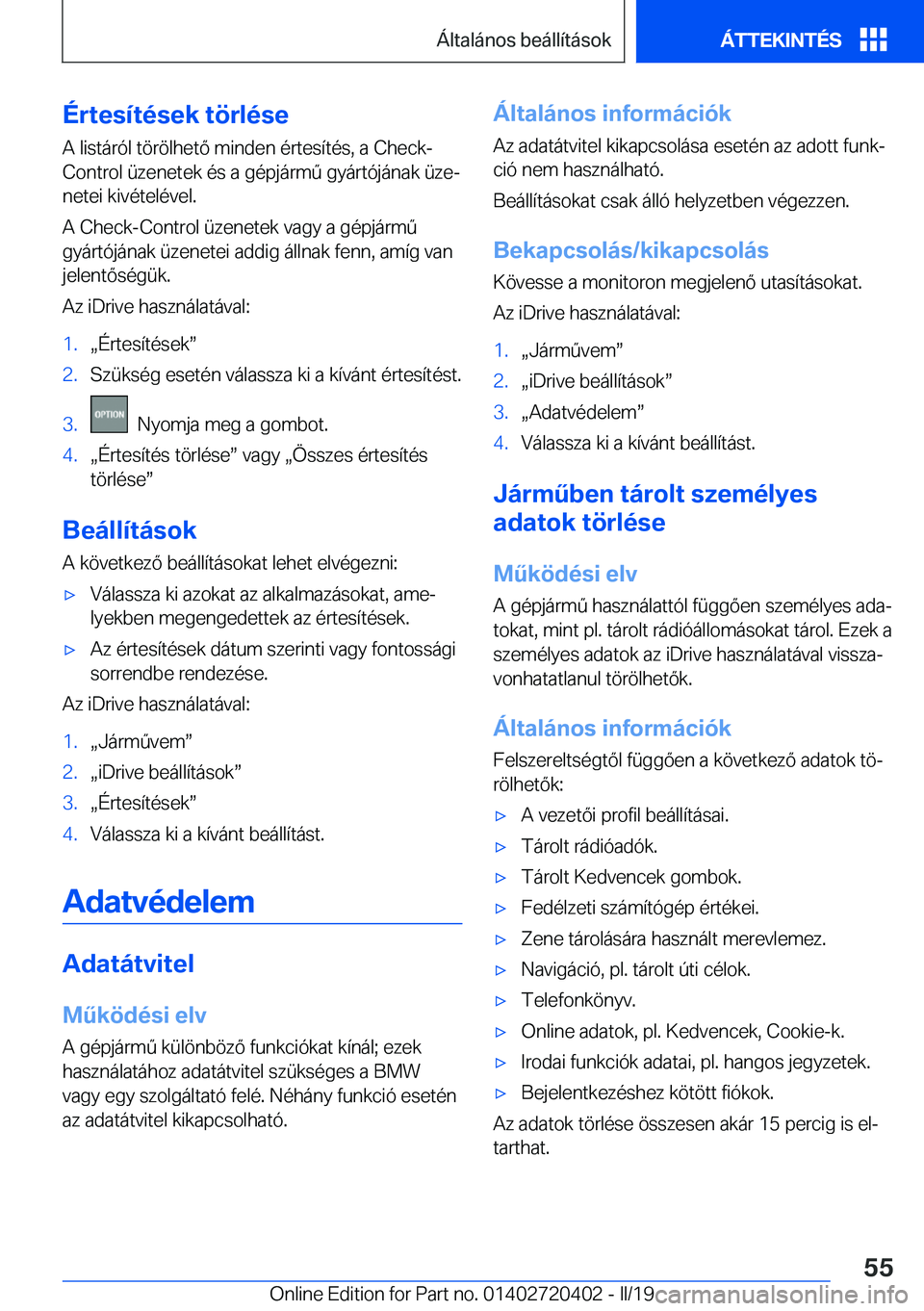 BMW X2 2019  Kezelési útmutató (in Hungarian) �