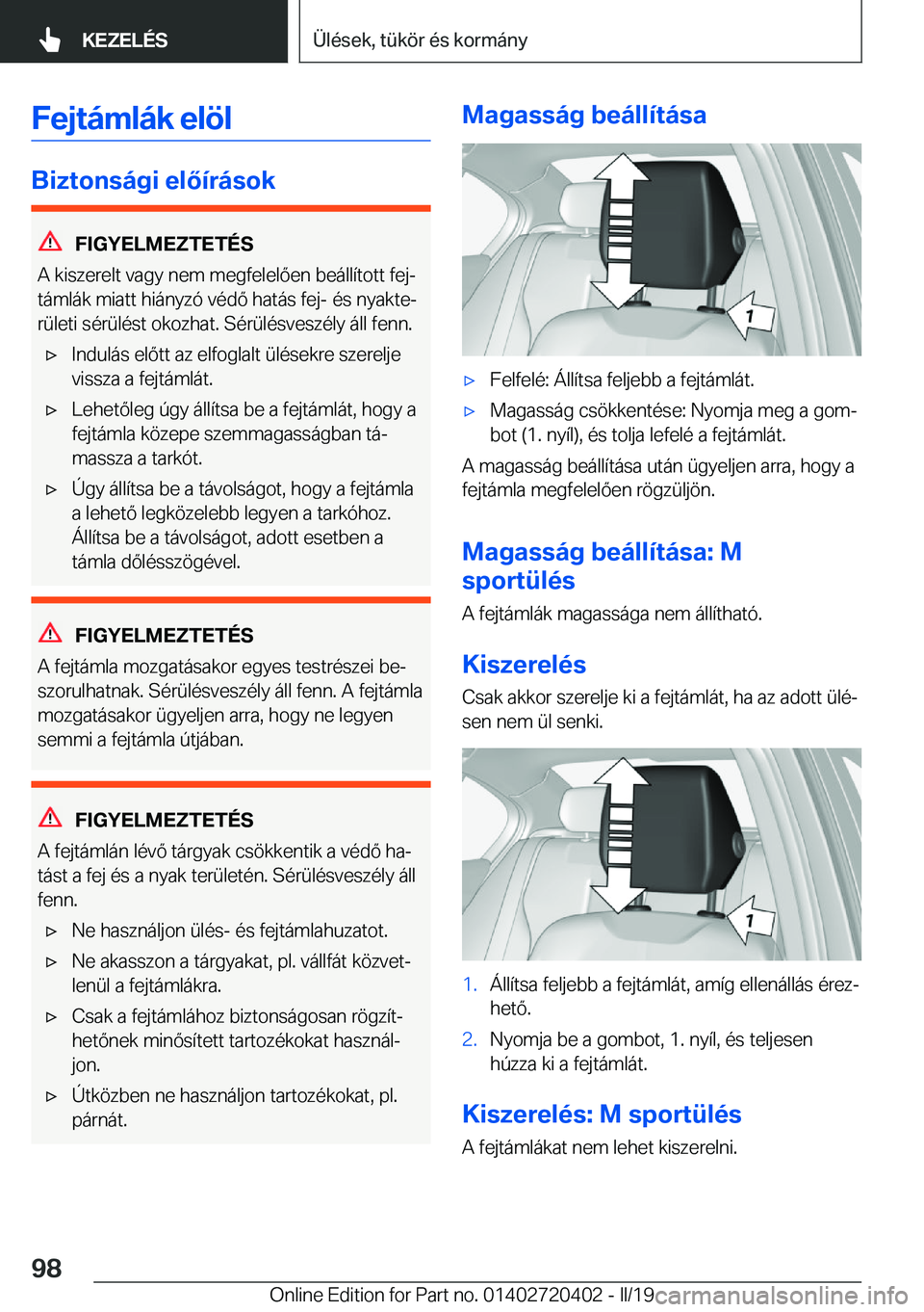 BMW X2 2019  Kezelési útmutató (in Hungarian) �F�e�j�t�