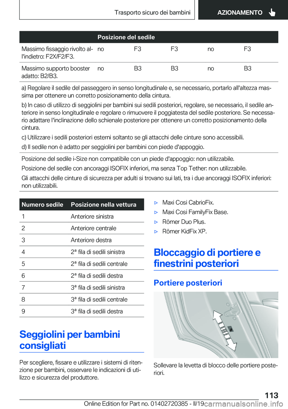 BMW X2 2019  Libretti Di Uso E manutenzione (in Italian) �P�o�s�i�z�i�o�n�e��d�e�l��s�e�d�i�l�e�M�a�s�s�i�m�o��f�i�s�s�a�g�g�i�o��r�i�v�o�l�t�o��a�lª
�l�'�i�n�d�i�e�t�r�o�:��F�2�X�/�F�2�/�F�3�.�n�o�F�3�F�3�n�o�F�3�M�a�s�s�i�m�o��s�u�p�p�o�r�t�o