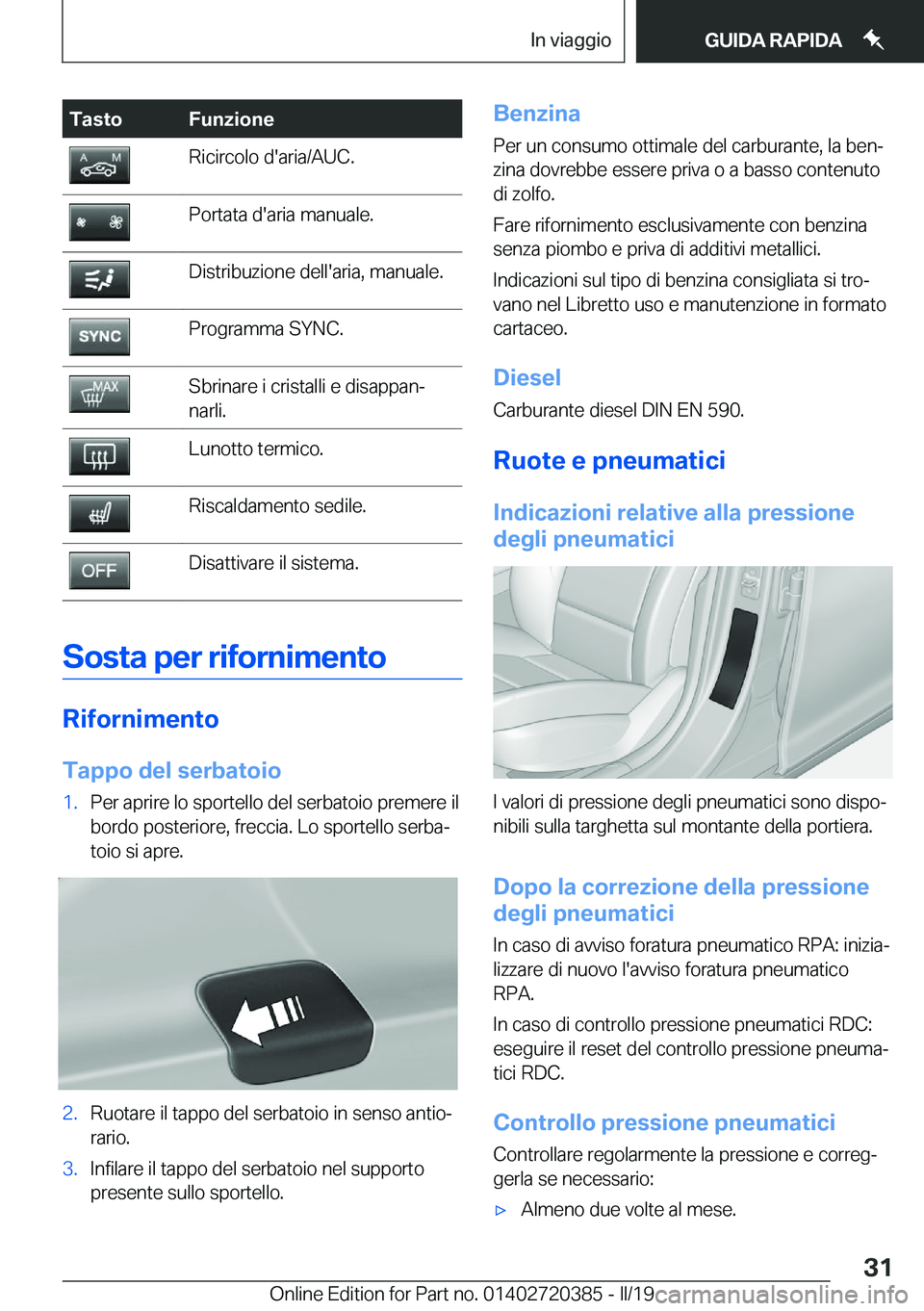 BMW X2 2019  Libretti Di Uso E manutenzione (in Italian) �T�a�s�t�o�F�u�n�z�i�o�n�e�R�i�c�i�r�c�o�l�o��d�'�a�r�i�a�/�A�U�C�.�P�o�r�t�a�t�a��d�'�a�r�i�a��m�a�n�u�a�l�e�.�D�i�s�t�r�i�b�u�z�i�o�n�e��d�e�l�l�'�a�r�i�a�,��m�a�n�u�a�l�e�.�P�r�o�g