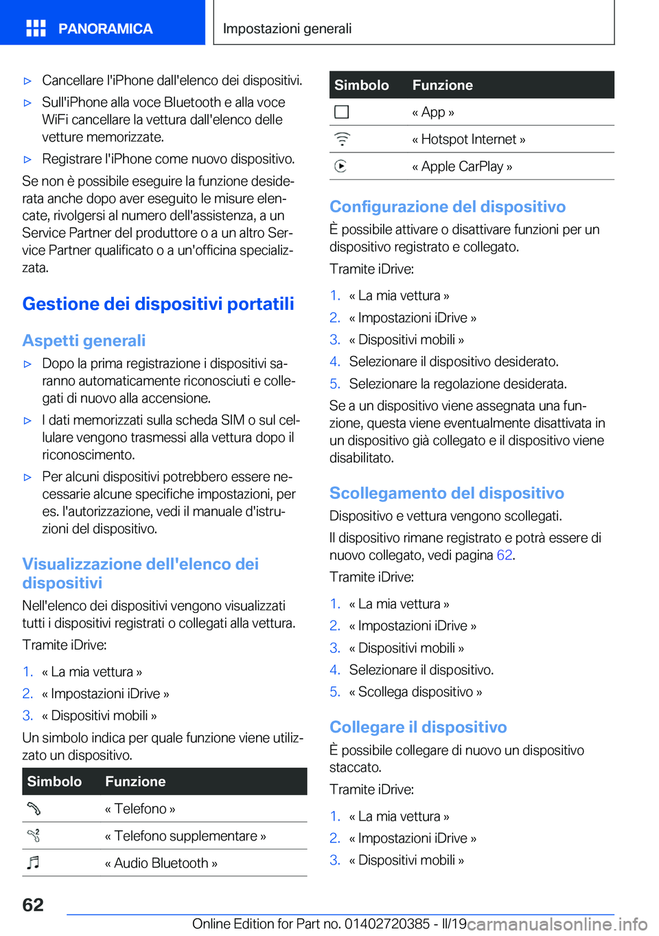 BMW X2 2019  Libretti Di Uso E manutenzione (in Italian) 'x�C�a�n�c�e�l�l�a�r�e��l�'�i�P�h�o�n�e��d�a�l�l�'�e�l�e�n�c�o��d�e�i��d�i�s�p�o�s�i�t�i�v�i�.'x�S�u�l�l�'�i�P�h�o�n�e��a�l�l�a��v�o�c�e��B�l�u�e�t�o�o�t�h��e��a�l�l�a��v