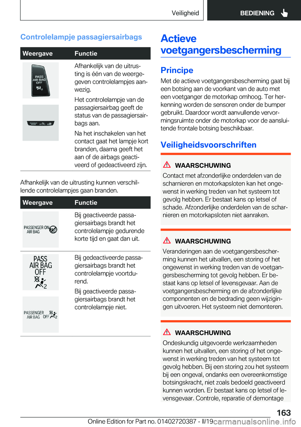 BMW X2 2019  Instructieboekjes (in Dutch) �C�o�n�t�r�o�l�e�l�a�m�p�j�e��p�a�s�s�a�g�i�e�r�s�a�i�r�b�a�g�s�W�e�e�r�g�a�v�e�F�u�n�c�t�i�e�A�f�h�a�n�k�e�l�i�j�k��v�a�n��d�e��u�i�t�r�u�sj
�t�i�n�g��i�s��é�é�n��v�a�n��d�e��w�e�e�r�g�e