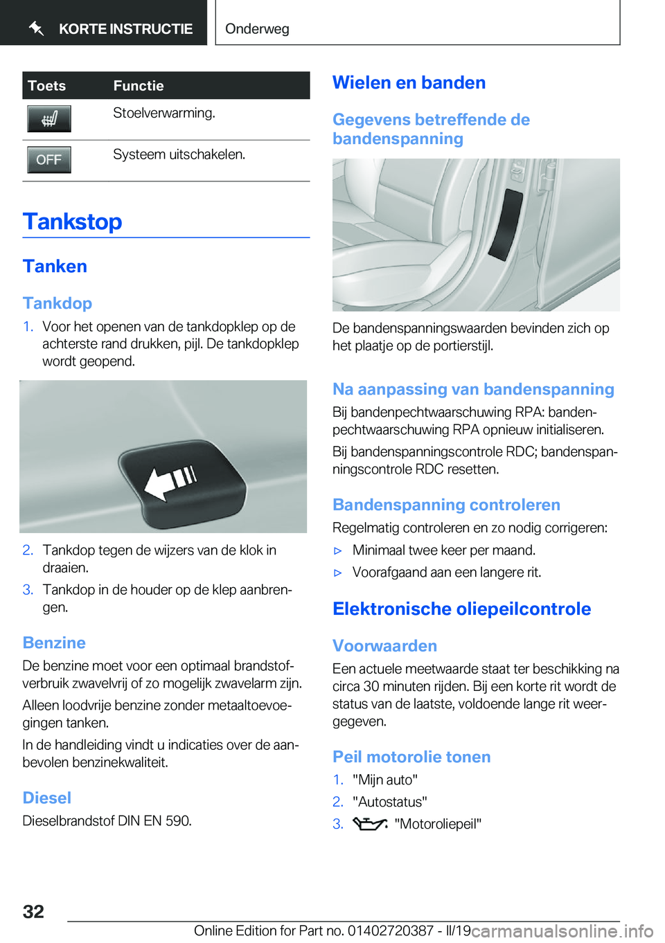 BMW X2 2019  Instructieboekjes (in Dutch) �T�o�e�t�s�F�u�n�c�t�i�e�S�t�o�e�l�v�e�r�w�a�r�m�i�n�g�.�S�y�s�t�e�e�m��u�i�t�s�c�h�a�k�e�l�e�n�.
�T�a�n�k�s�t�o�p
�T�a�n�k�e�n�T�a�n�k�d�o�p
�1�.�V�o�o�r��h�e�t��o�p�e�n�e�n��v�a�n��d�e��t�a�n�