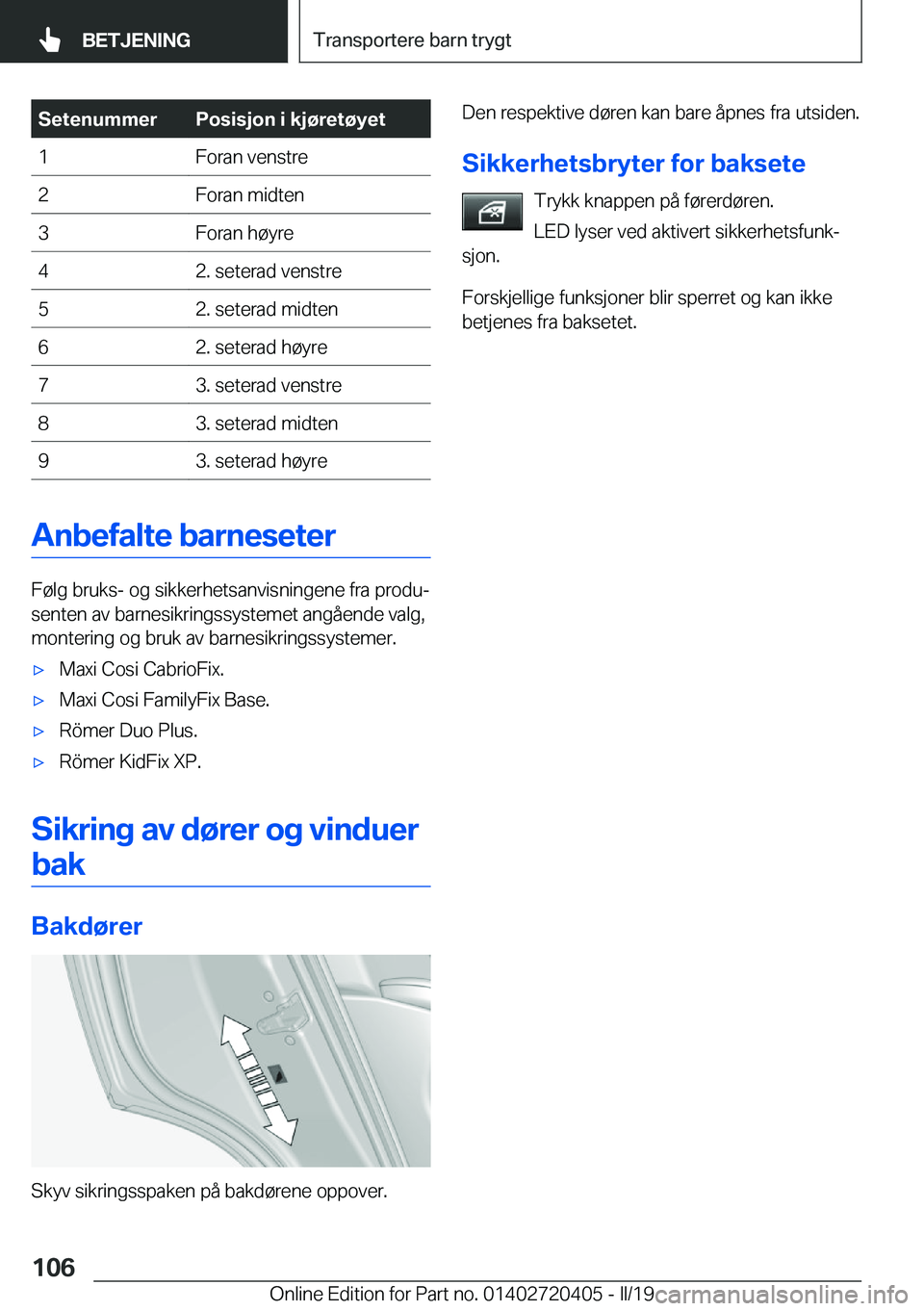 BMW X2 2019  InstruksjonsbØker (in Norwegian) �S�e�t�e�n�u�m�m�e�r�P�o�s�i�s�j�o�n��i��k�j�
