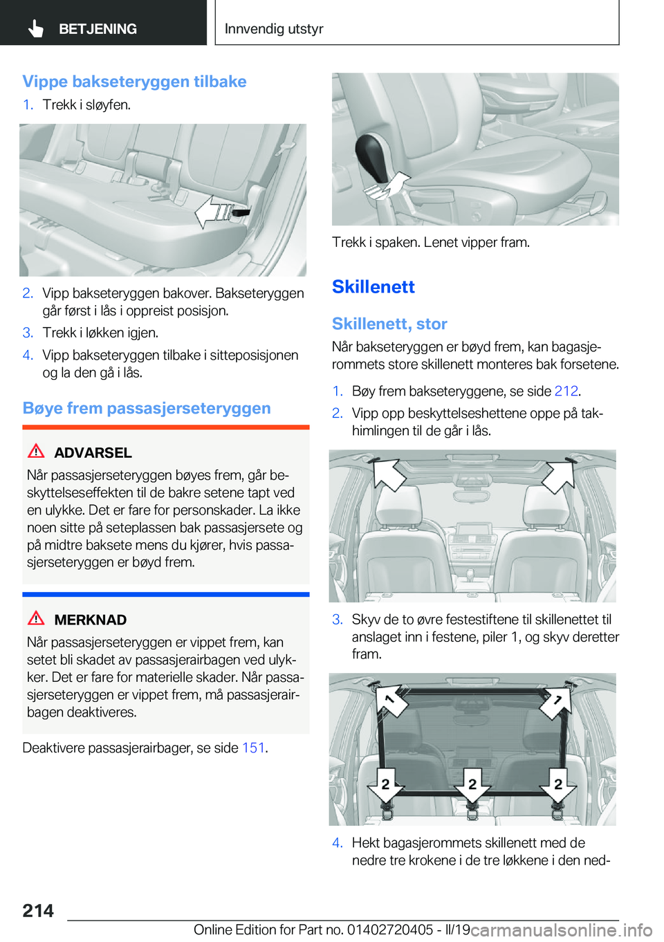 BMW X2 2019  InstruksjonsbØker (in Norwegian) �V�i�p�p�e��b�a�k�s�e�t�e�r�y�g�g�e�n��t�i�l�b�a�k�e�1�.�T�r�e�k�k��i��s�l�