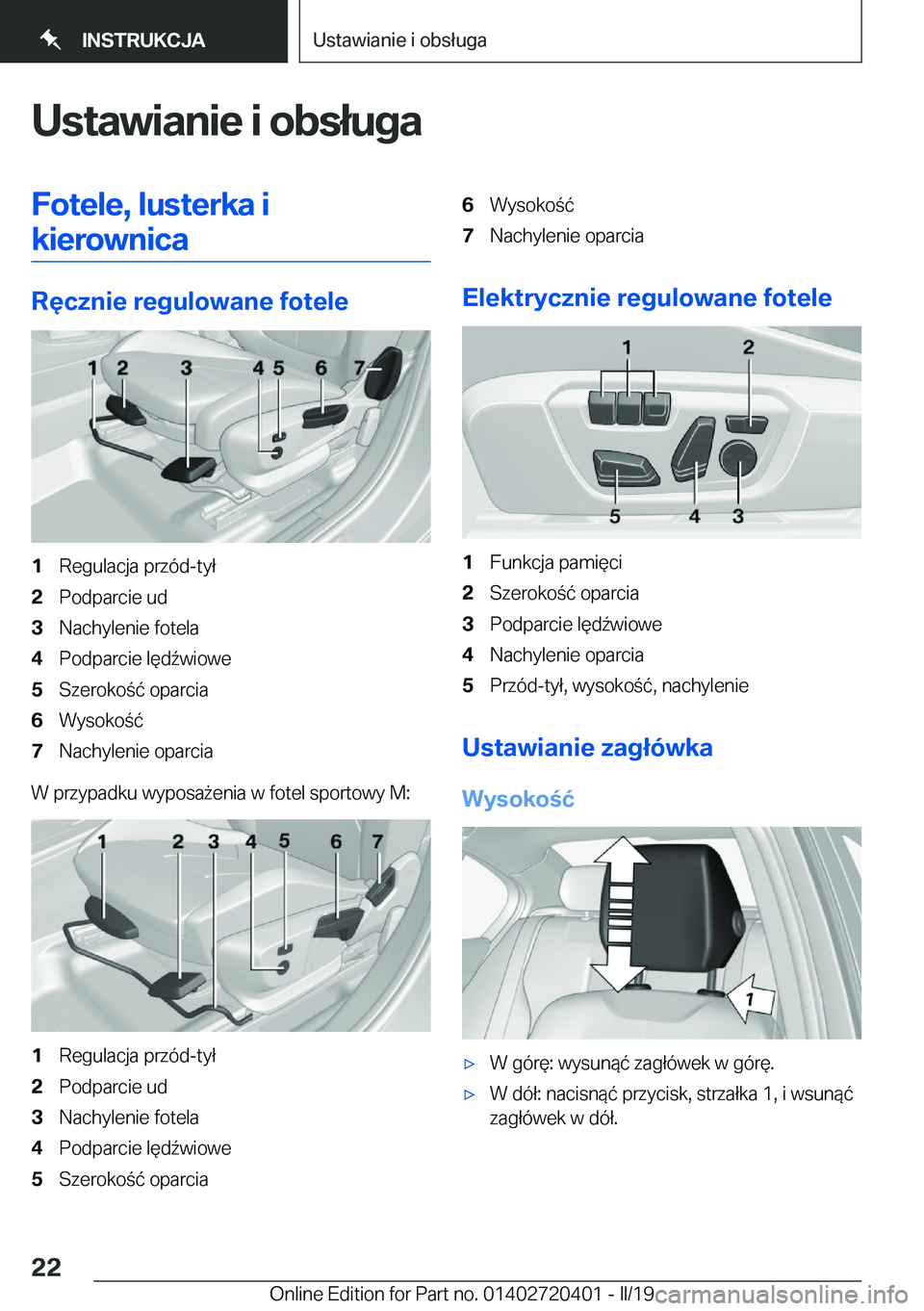 BMW X2 2019  Instrukcja obsługi (in Polish) �U�s�t�a�w�i�a�n�i�e��i��o�b�s�ł�u�g�a�F�o�t�e�l�e�,��l�u�s�t�e�r�k�a��i�k�i�e�r�o�w�n�i�c�a
�R�