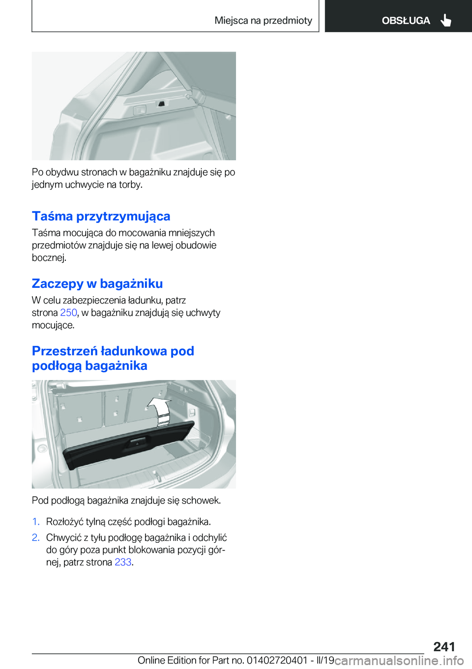 BMW X2 2019  Instrukcja obsługi (in Polish) �P�o��o�b�y�d�w�u��s�t�r�o�n�a�c�h��w��b�a�g�a9�n�i�k�u��z�n�a�j�d�u�j�e��s�i�