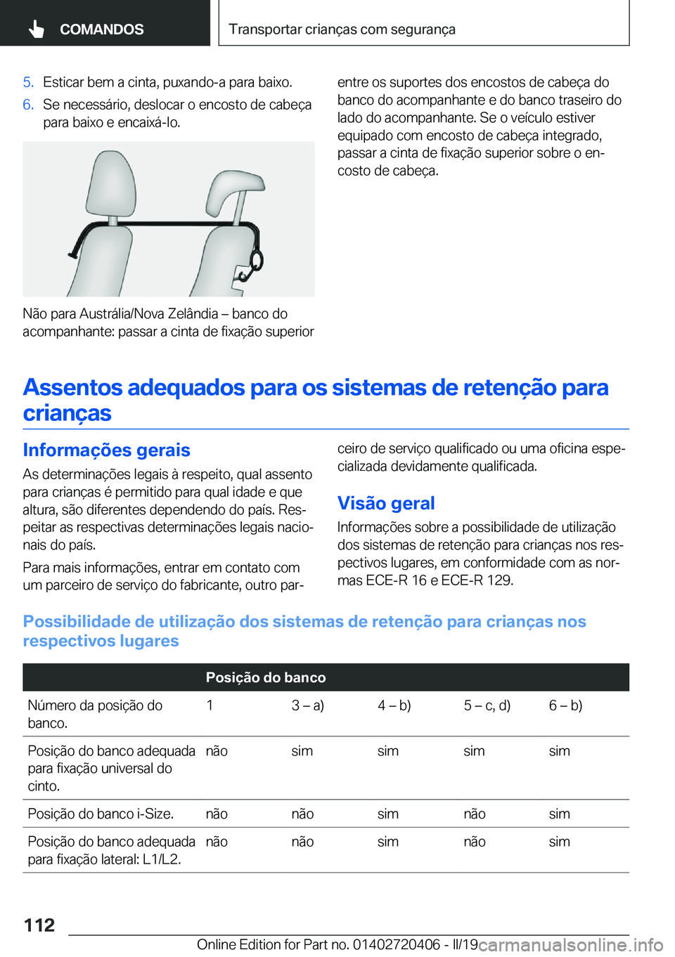 BMW X2 2019  Manual do condutor (in Portuguese) �5�.�E�s�t�i�c�a�r��b�e�m��a��c�i�n�t�a�,��p�u�x�a�n�d�o�-�a��p�a�r�a��b�a�i�x�o�.�6�.�S�e��n�e�c�e�s�s�á�r�i�o�,��d�e�s�l�o�c�a�r��o��e�n�c�o�s�t�o��d�e��c�a�b�e�