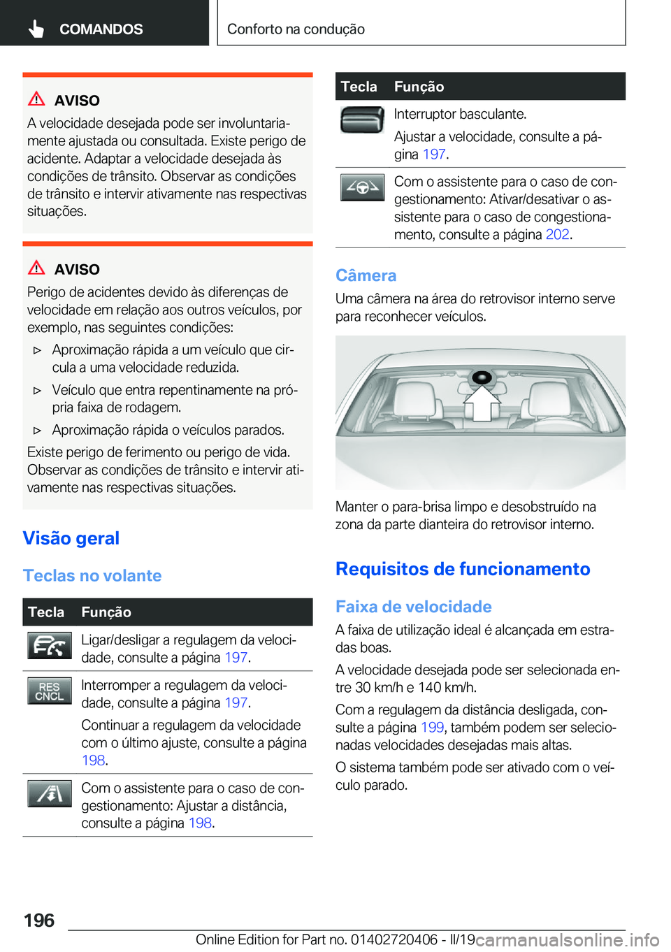 BMW X2 2019  Manual do condutor (in Portuguese) �A�V�I�S�O
�A��v�e�l�o�c�i�d�a�d�e��d�e�s�e�j�a�d�a��p�o�d�e��s�e�r��i�n�v�o�l�u�n�t�a�r�i�aª
�m�e�n�t�e��a�j�u�s�t�a�d�a��o�u��c�o�n�s�u�l�t�a�d�a�.��E�x�i�s�t�e��p�e�r�i�g�o��d�e
�a�c�i