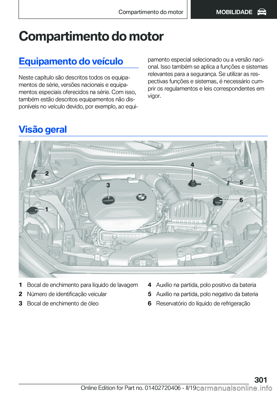 BMW X2 2019  Manual do condutor (in Portuguese) �C�o�m�p�a�r�t�i�m�e�n�t�o��d�o��m�o�t�o�r�E�q�u�i�p�a�m�e�n�t�o��d�o��v�e�
