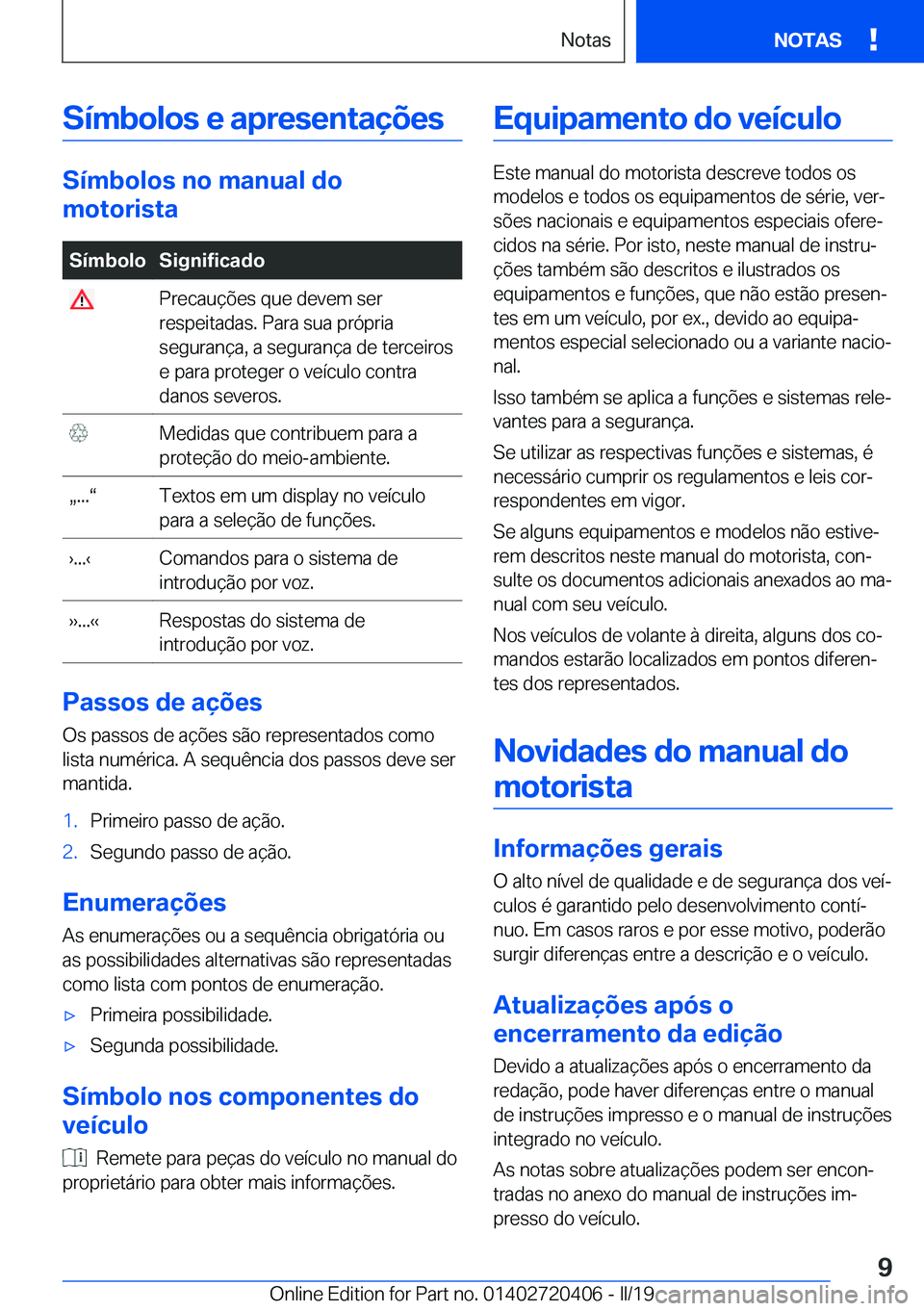 BMW X2 2019  Manual do condutor (in Portuguese) �S�