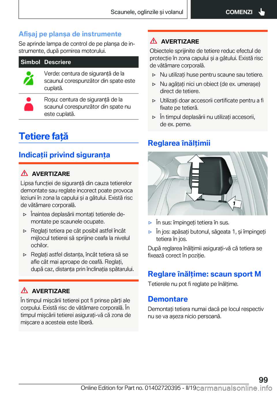 BMW X2 2019  Ghiduri De Utilizare (in Romanian) �A�f�i&�a�j��p�e��p�l�a�n&�a��d�e��i�n�s�t�r�u�m�e�n�t�e
�S�e��a�p�r�i�n�d�e��l�a�m�p�a��d�e��c�o�n�t�r�o�l��d�e��p�e��p�l�a�n&�a��d�e��i�nj
�s�t�r�u�m�e�n�t�e�,��d�u�p�