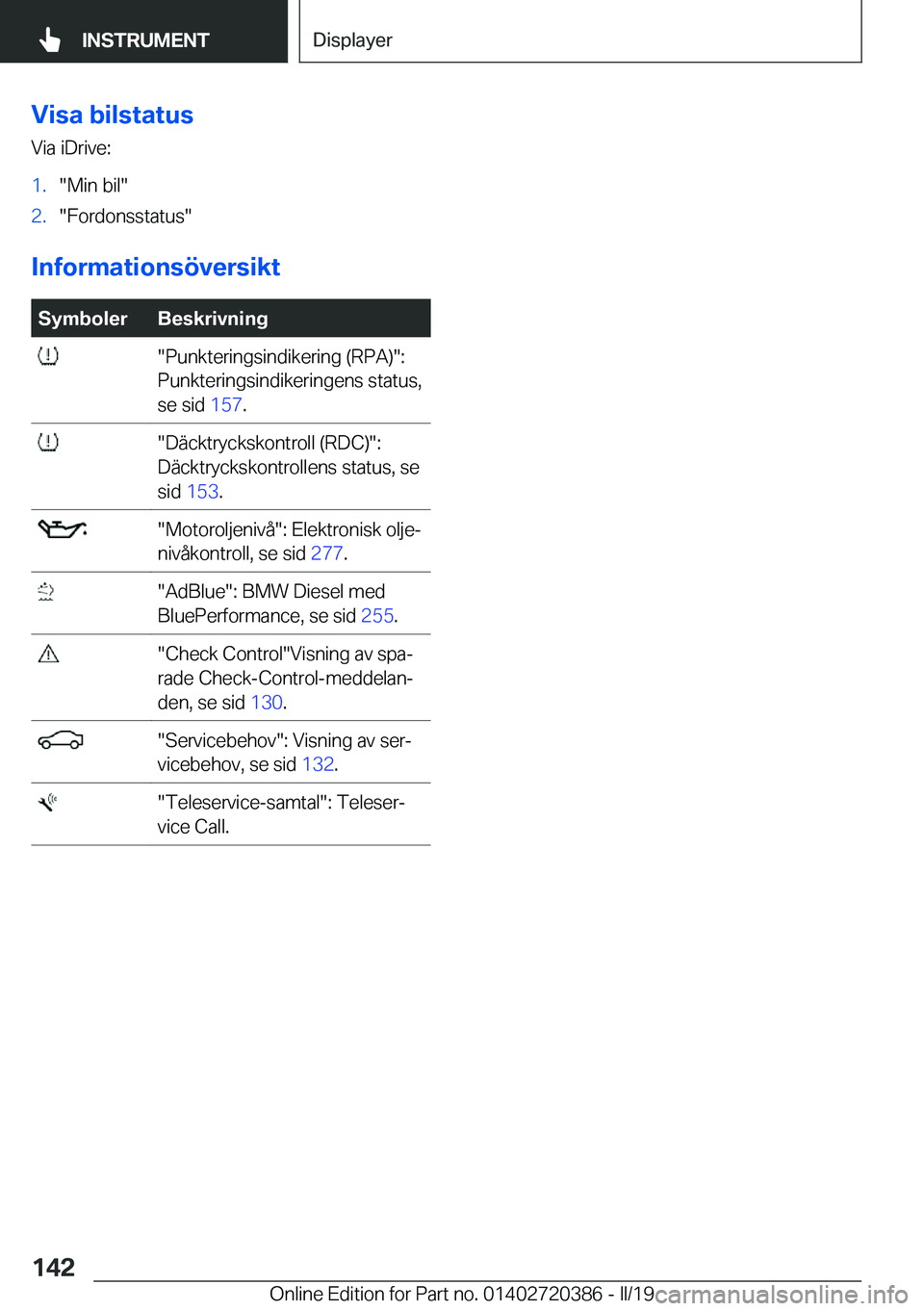 BMW X2 2019  InstruktionsbÖcker (in Swedish) �V�i�s�a��b�i�l�s�t�a�t�u�s
�V�i�a��i�D�r�i�v�e�:�1�.��M�i�n��b�i�l��2�.��F�o�r�d�o�n�s�s�t�a�t�u�s�
�I�n�f�o�r�m�a�t�i�o�n�s�