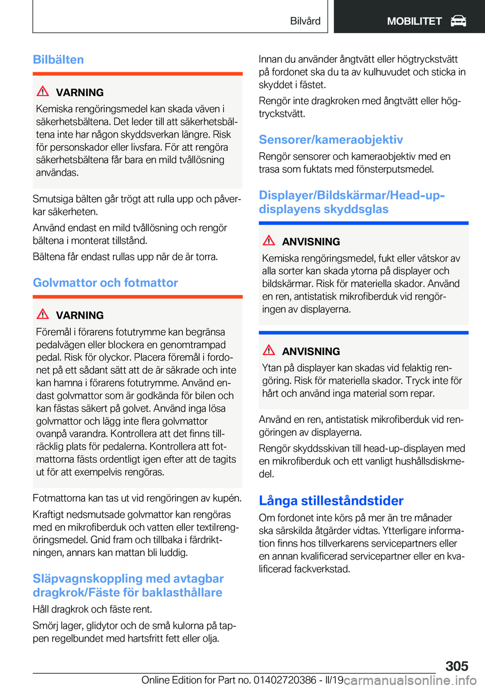 BMW X2 2019  InstruktionsbÖcker (in Swedish) �B�i�l�b�ä�l�t�e�n
�V�A�R�N�I�N�G
�K�e�m�i�s�k�a��r�e�n�g�