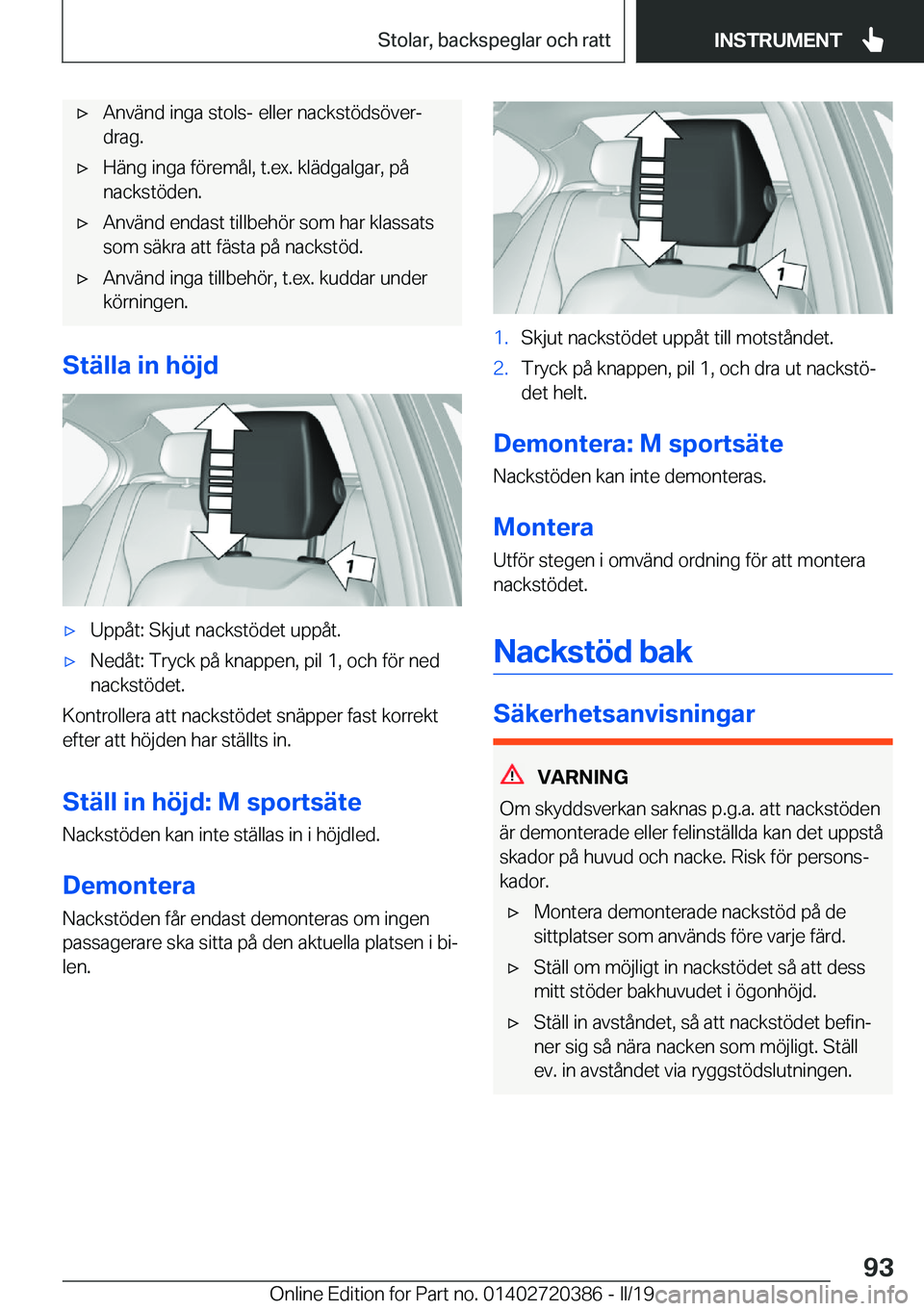 BMW X2 2019  InstruktionsbÖcker (in Swedish) x�A�n�v�ä�n�d��i�n�g�a��s�t�o�l�s�-��e�l�l�e�r��n�a�c�k�s�t�