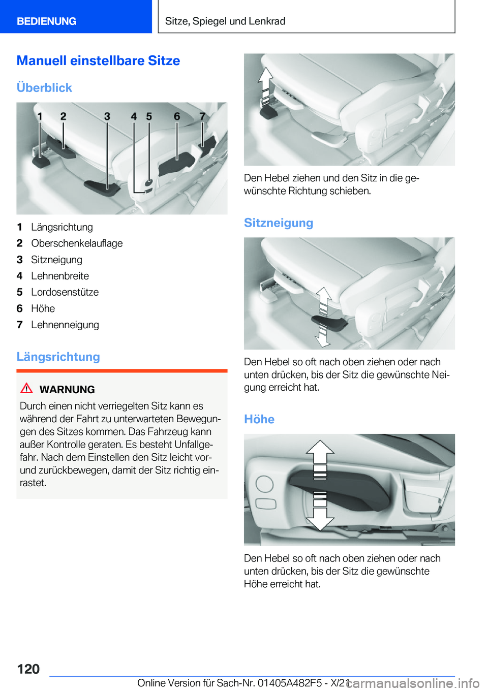 BMW X3 2022  Betriebsanleitungen (in German) �M�a�n�u�e�l�l��e�i�n�s�t�e�l�l�b�a�r�e��S�i�t�z�e
�