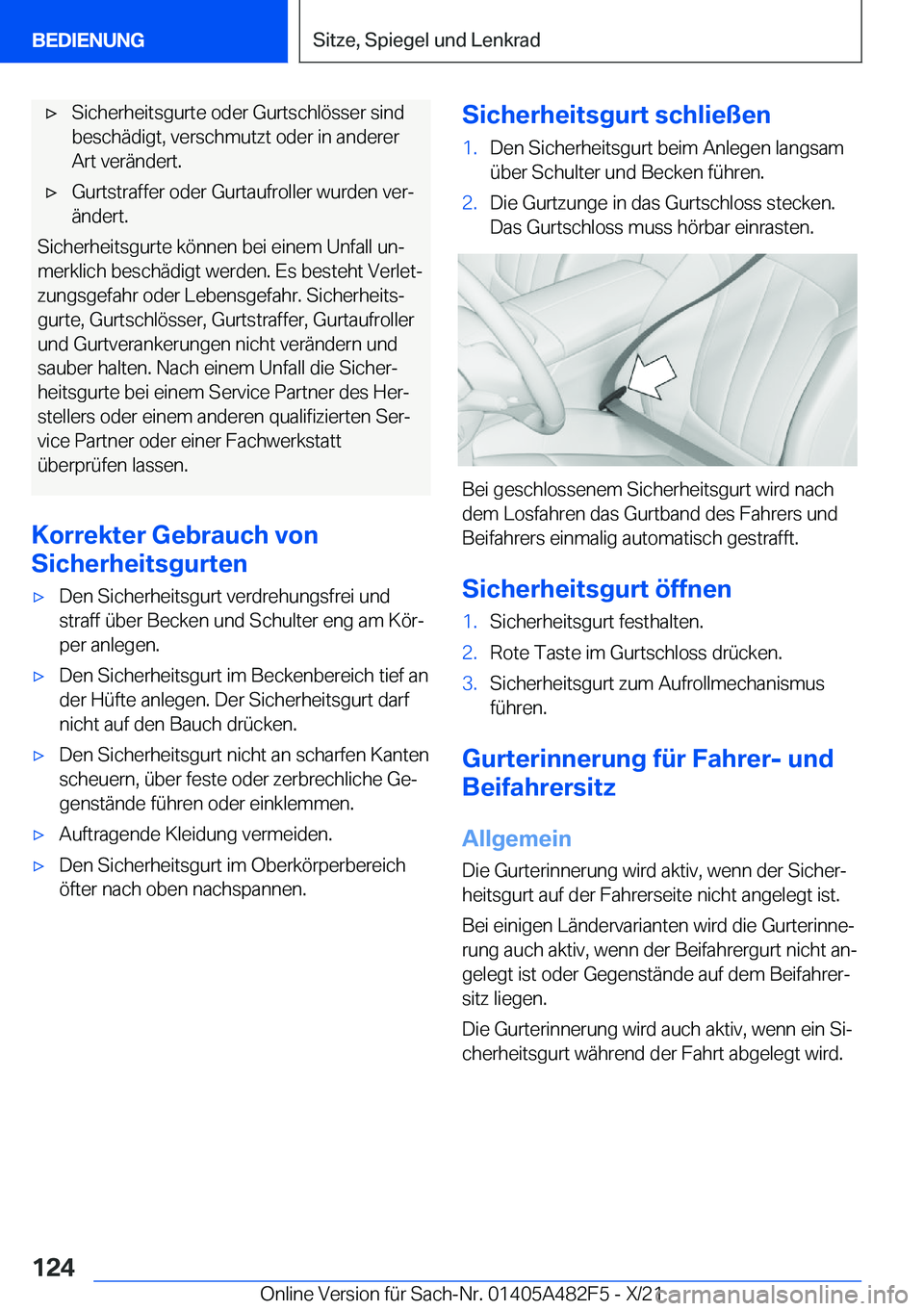 BMW X3 2022  Betriebsanleitungen (in German) x�S�i�c�h�e�r�h�e�i�t�s�g�u�r�t�e��o�d�e�r��G�u�r�t�s�c�h�l�