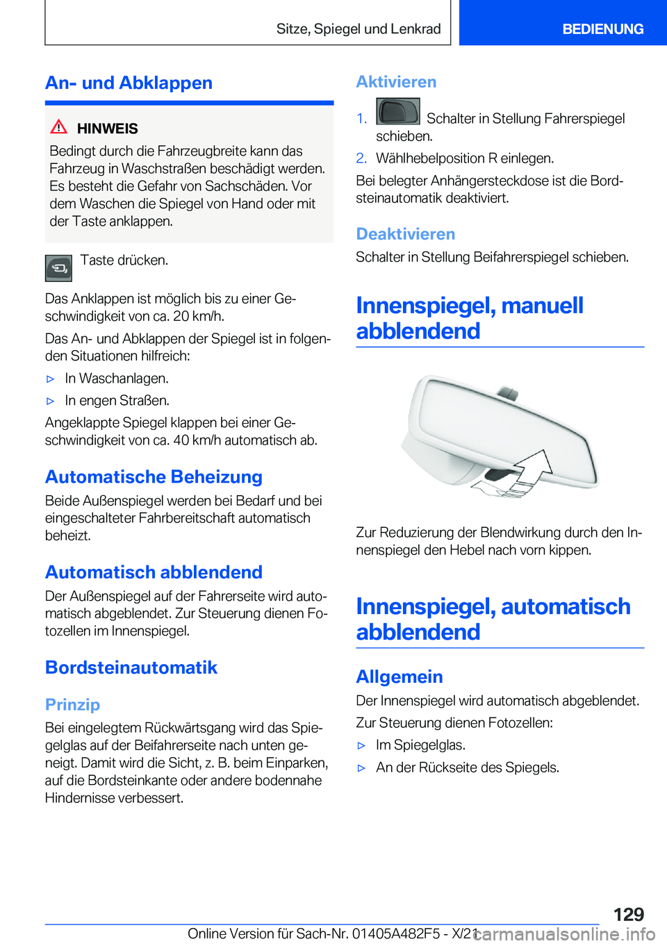 BMW X3 2022  Betriebsanleitungen (in German) �A�n�-��u�n�d��A�b�k�l�a�p�p�e�n
�H�I�N�W�E�I�S
�B�e�d�i�n�g�t��d�u�r�c�h��d�i�e��F�a�h�r�z�e�u�g�b�r�e�i�t�e��k�a�n�n��d�a�s
�F�a�h�r�z�e�u�g��i�n��W�a�s�c�h�s�t�r�a�