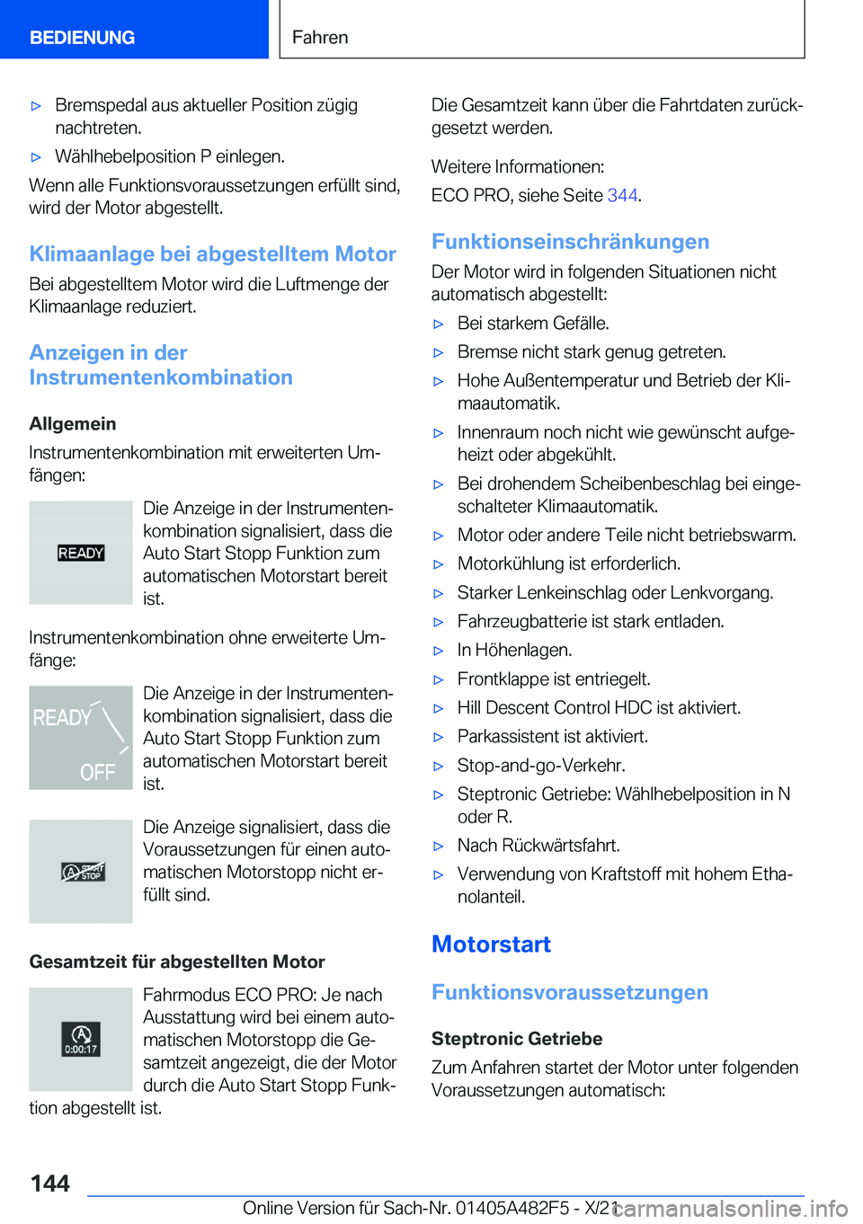 BMW X3 2022  Betriebsanleitungen (in German) x�B�r�e�m�s�p�e�d�a�l��a�u�s��a�k�t�u�e�l�l�e�r��P�o�s�i�t�i�o�n��z�