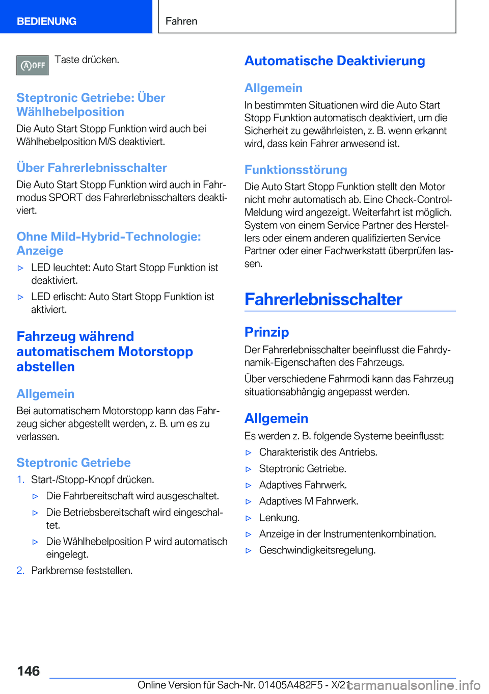 BMW X3 2022  Betriebsanleitungen (in German) �T�a�s�t�e��d�r�
