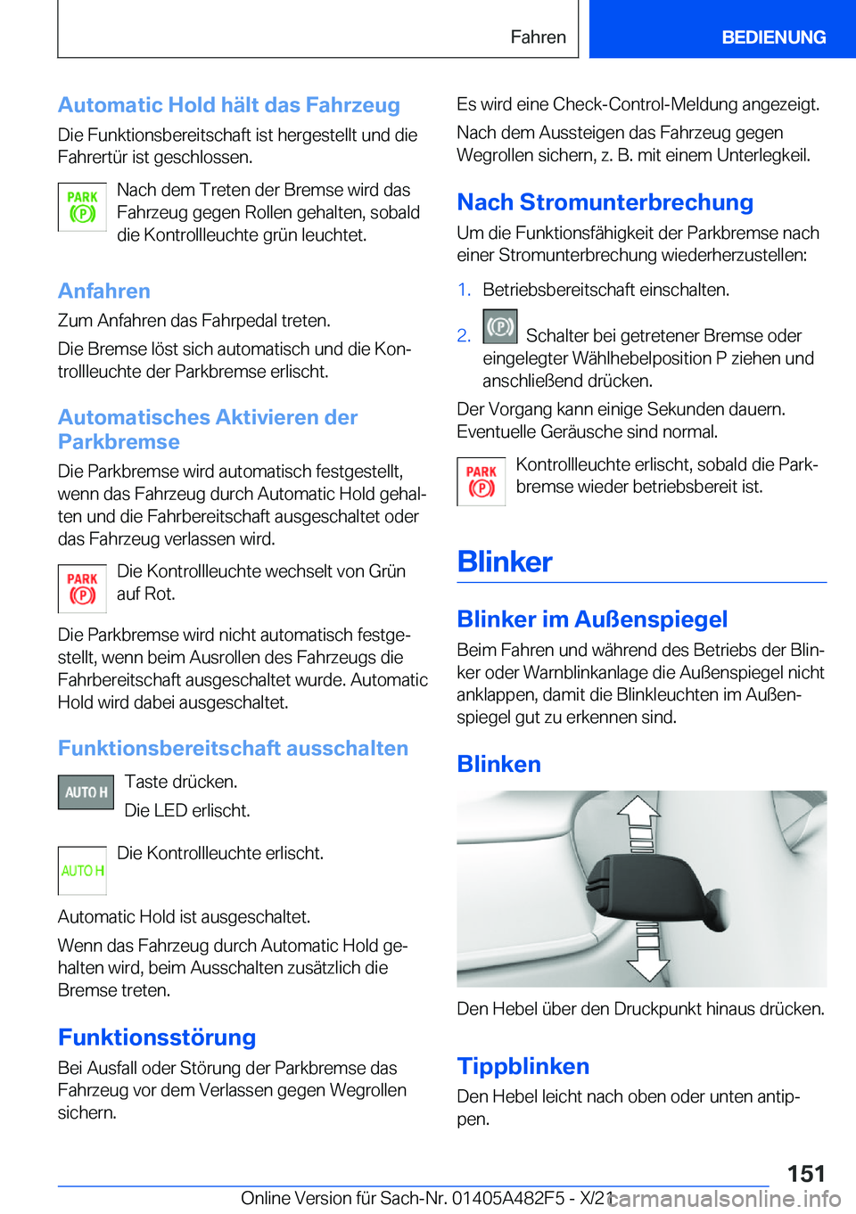 BMW X3 2022  Betriebsanleitungen (in German) �A�u�t�o�m�a�t�i�c��H�o�l�d��h�