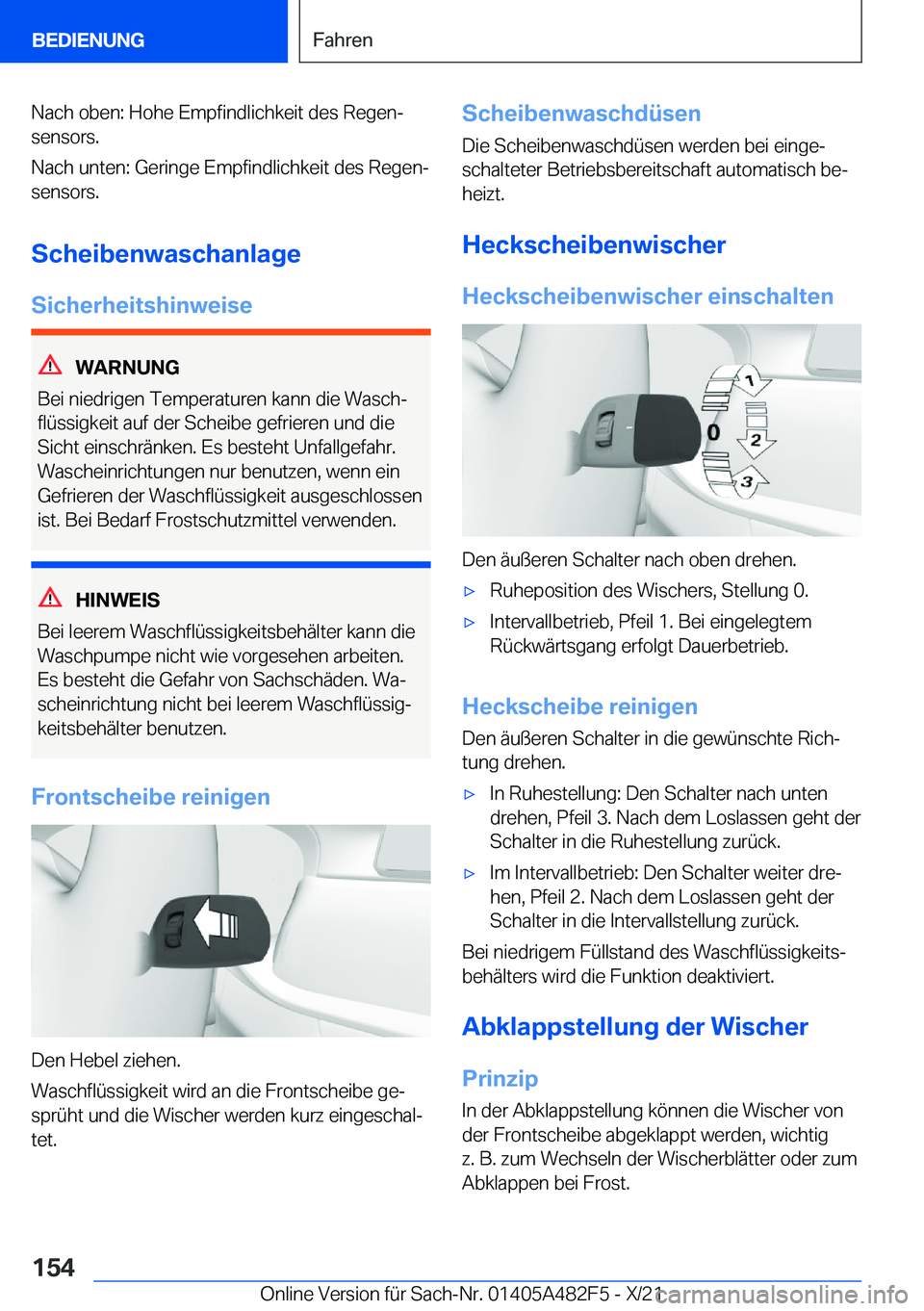 BMW X3 2022  Betriebsanleitungen (in German) �N�a�c�h��o�b�e�n�:��H�o�h�e��E�m�p�f�i�n�d�l�i�c�h�k�e�i�t��d�e�s��R�e�g�e�nj
�s�e�n�s�o�r�s�.
�N�a�c�h��u�n�t�e�n�:��G�e�r�i�n�g�e��E�m�p�f�i�n�d�l�i�c�h�k�e�i�t��d�e�s��R�e�g�e�nj
�s�e�