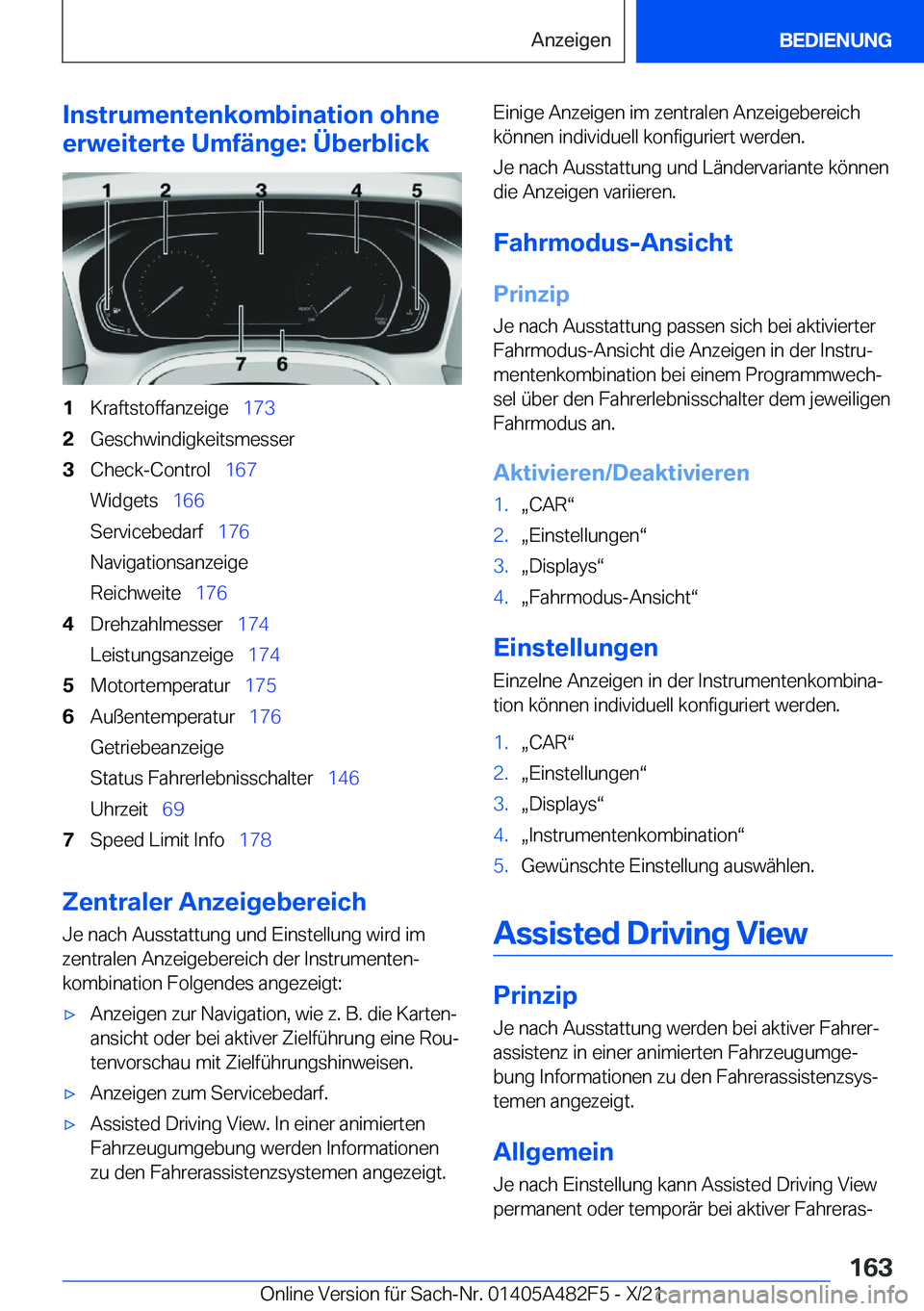 BMW X3 2022  Betriebsanleitungen (in German) �I�n�s�t�r�u�m�e�n�t�e�n�k�o�m�b�i�n�a�t�i�o�n��o�h�n�e
�e�r�w�e�i�t�e�r�t�e��U�m�f�