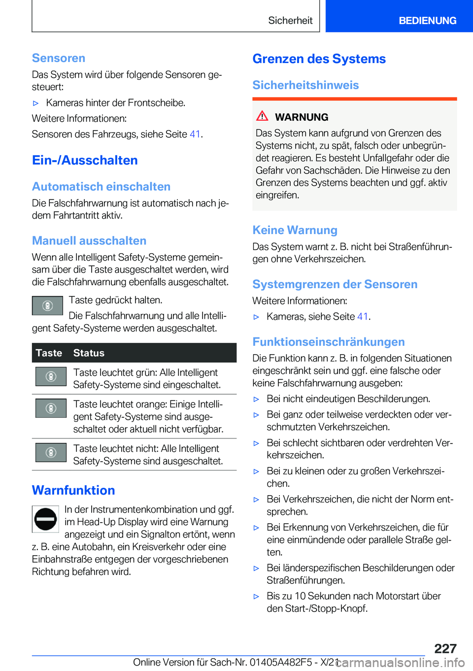 BMW X3 2022  Betriebsanleitungen (in German) �S�e�n�s�o�r�e�n
�D�a�s��S�y�s�t�e�m��w�i�r�d��