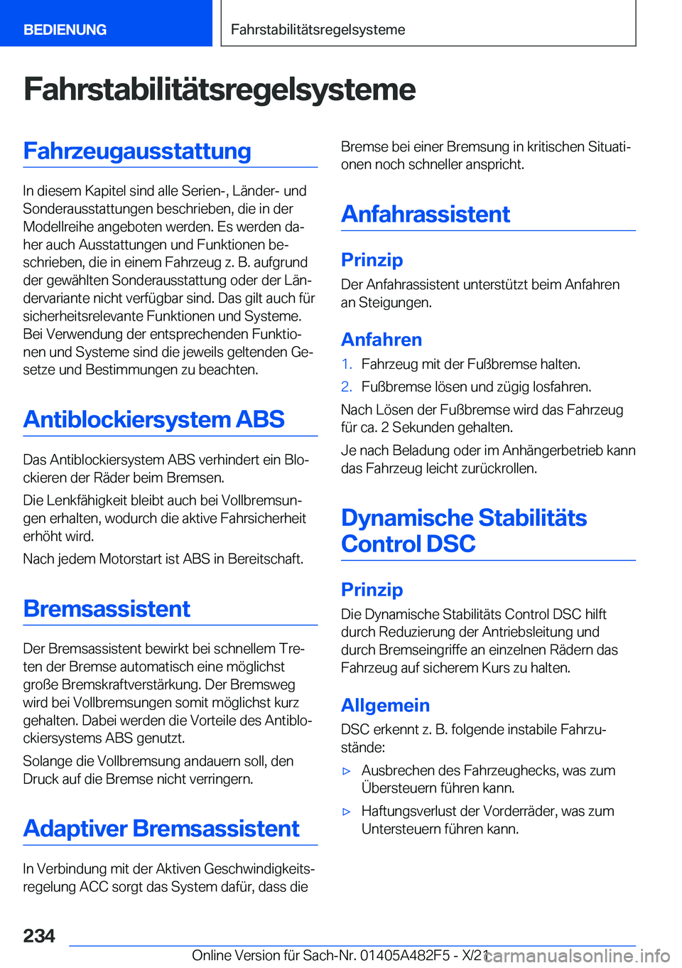 BMW X3 2022  Betriebsanleitungen (in German) �F�a�h�r�s�t�a�b�i�l�i�t�