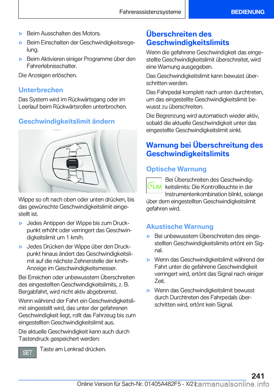 BMW X3 2022  Betriebsanleitungen (in German) x�B�e�i�m��A�u�s�s�c�h�a�l�t�e�n��d�e�s��M�o�t�o�r�s�.x�B�e�i�m��E�i�n�s�c�h�a�l�t�e�n��d�e�r��G�e�s�c�h�w�i�n�d�i�g�k�e�i�t�s�r�e�g�ej�l�u�n�g�.x�B�e�i�m��A�k�t�i�v�i�e�r�e�n��e�i�n�i�g�e