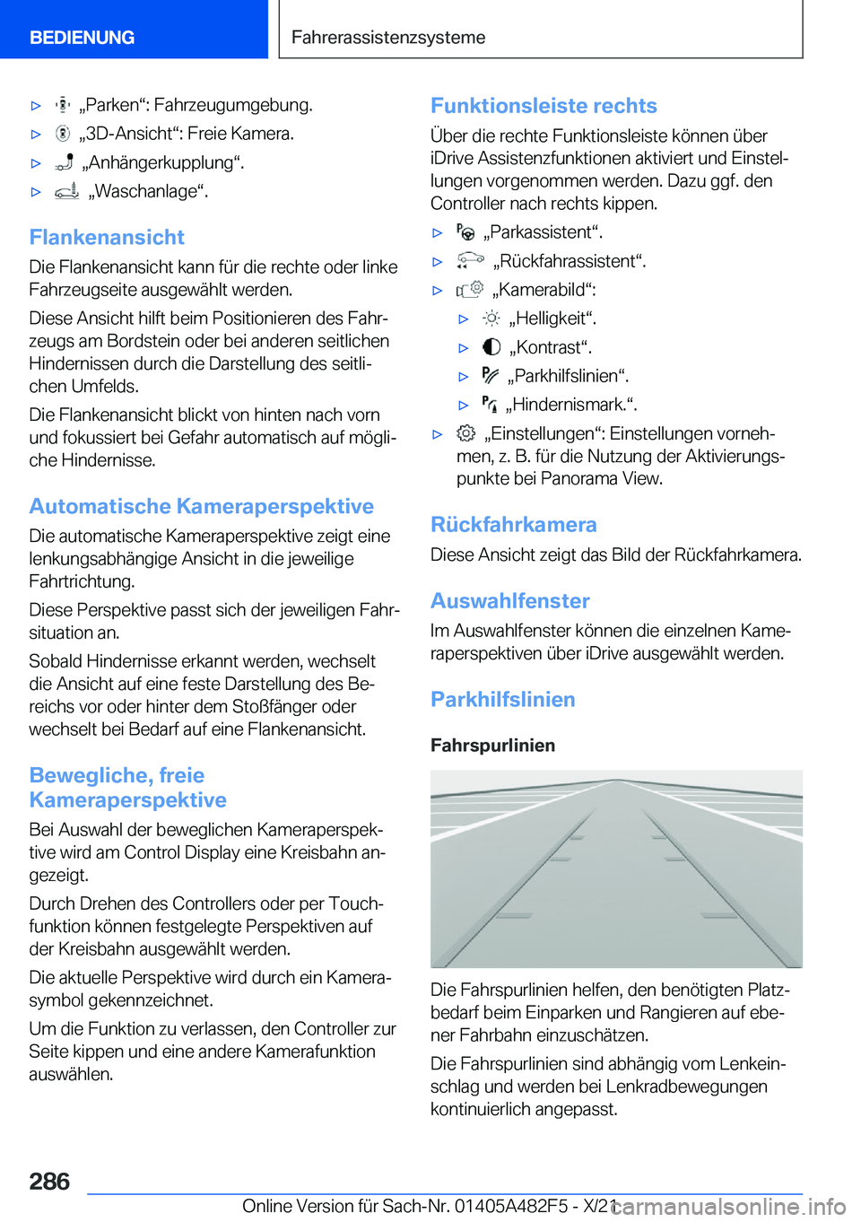 BMW X3 2022  Betriebsanleitungen (in German) x��x�P�a�r�k�e�nv�:��F�a�h�r�z�e�u�g�u�m�g�e�b�u�n�g�.x��x�3�D�-�A�n�s�i�c�h�tv�:��F�r�e�i�e��K�a�m�e�r�a�.x��x�A�n�h�