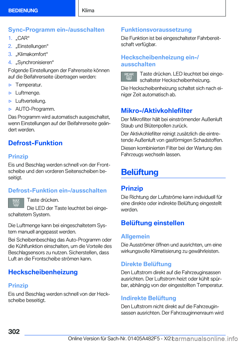 BMW X3 2022  Betriebsanleitungen (in German) �S�y�n�c�-�P�r�o�g�r�a�m�m��e�i�n�-�/�a�u�s�s�c�h�a�l�t�e�n�1�.x�C�A�Rv�2�.x�E�i�n�s�t�e�l�l�u�n�g�e�nv�3�.x�K�l�i�m�a�k�o�m�f�o�r�tv�4�.x�S�y�n�c�h�r�o�n�i�s�i�e�r�e�nv
�F�o�l�g�e�n�d�e��E�