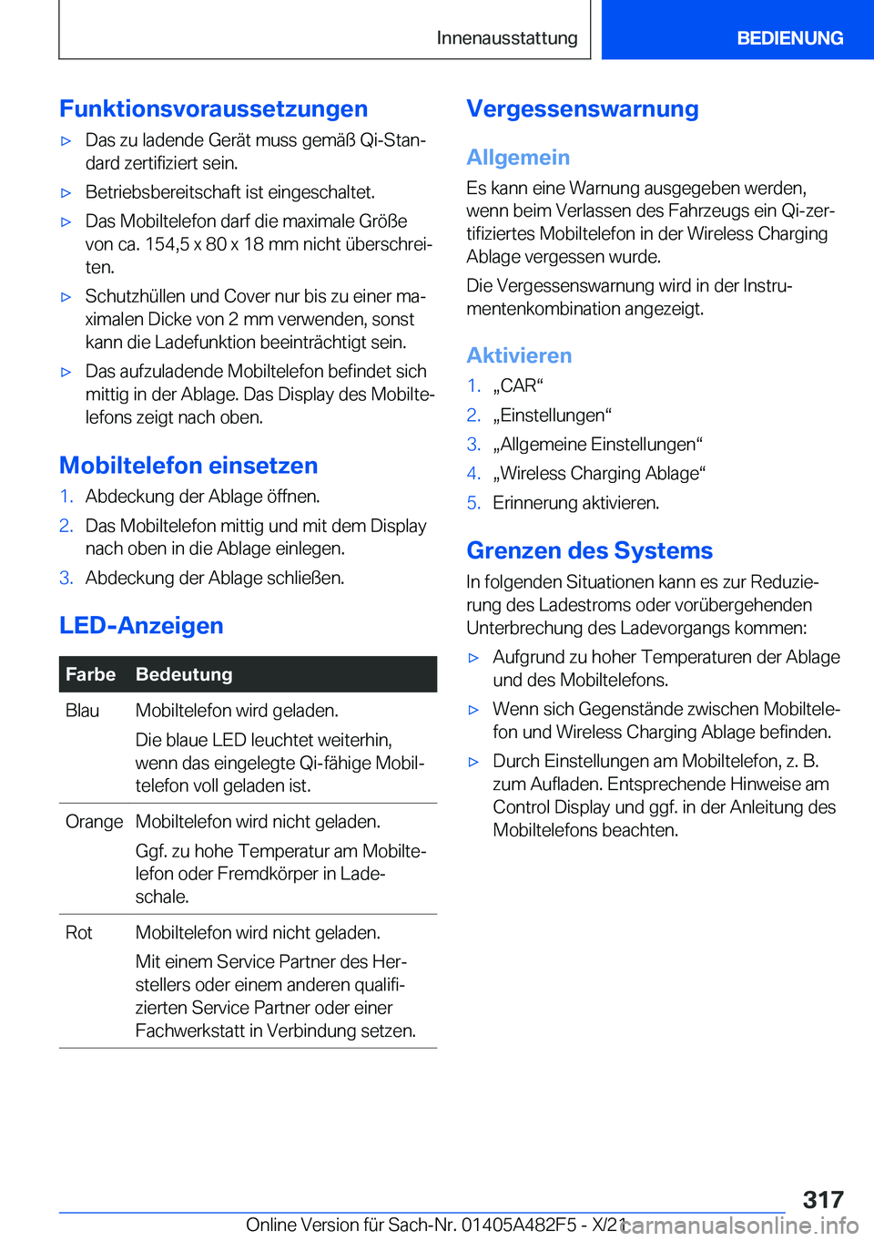BMW X3 2022  Betriebsanleitungen (in German) �F�u�n�k�t�i�o�n�s�v�o�r�a�u�s�s�e�t�z�u�n�g�e�nx�D�a�s��z�u��l�a�d�e�n�d�e��G�e�r�