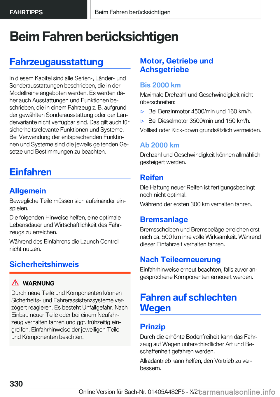 BMW X3 2022  Betriebsanleitungen (in German) �B�e�i�m��F�a�h�r�e�n��b�e�r�