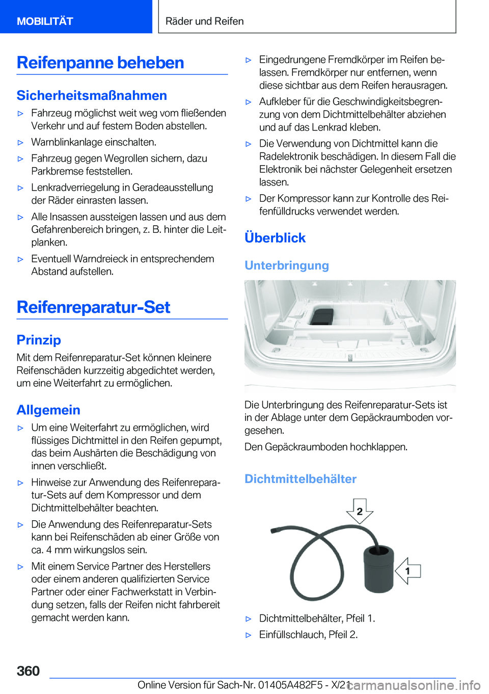 BMW X3 2022  Betriebsanleitungen (in German) �R�e�i�f�e�n�p�a�n�n�e��b�e�h�e�b�e�n
�S�i�c�h�e�r�h�e�i�t�s�m�a�