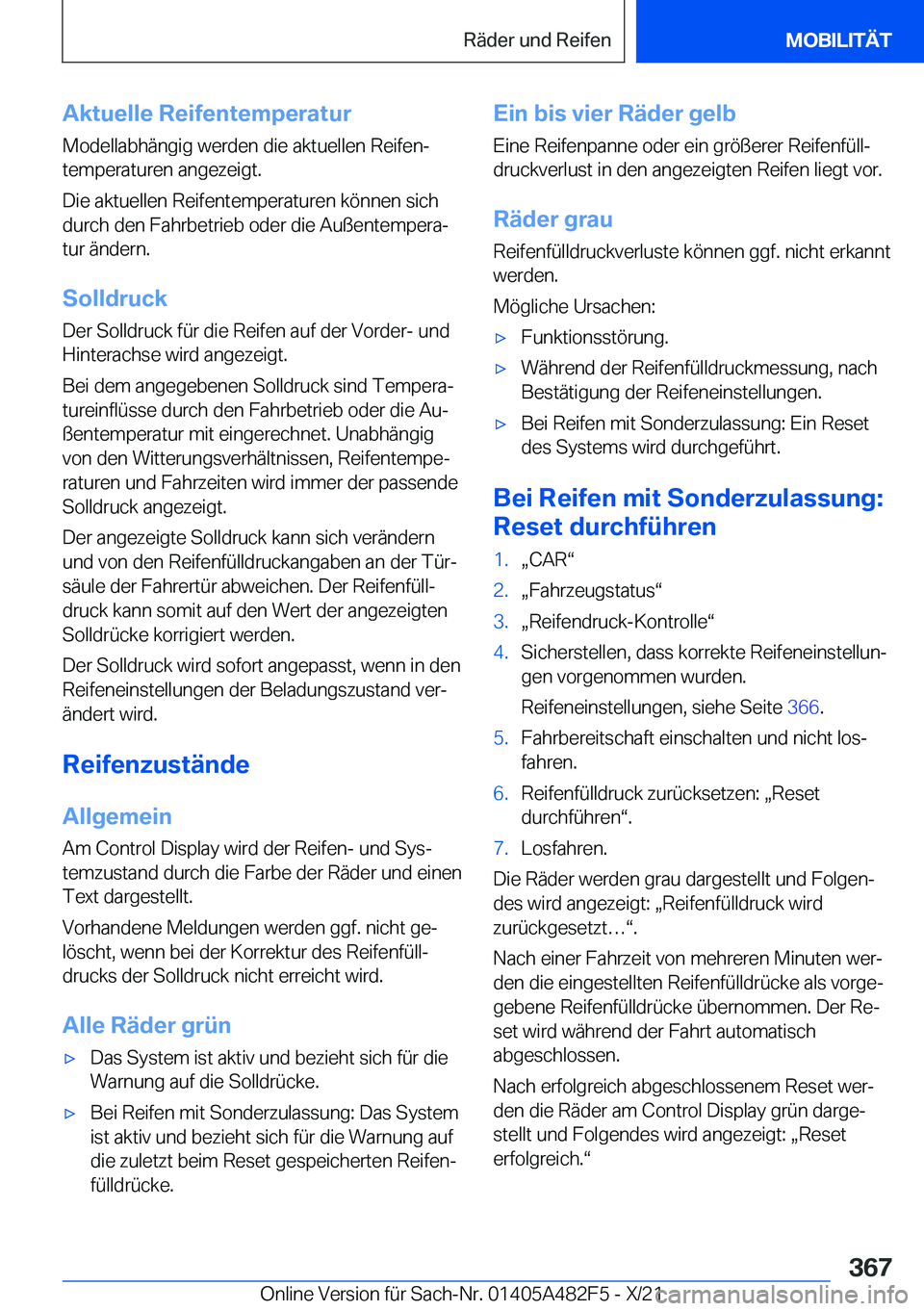 BMW X3 2022  Betriebsanleitungen (in German) �A�k�t�u�e�l�l�e��R�e�i�f�e�n�t�e�m�p�e�r�a�t�u�r�M�o�d�e�l�l�a�b�h�