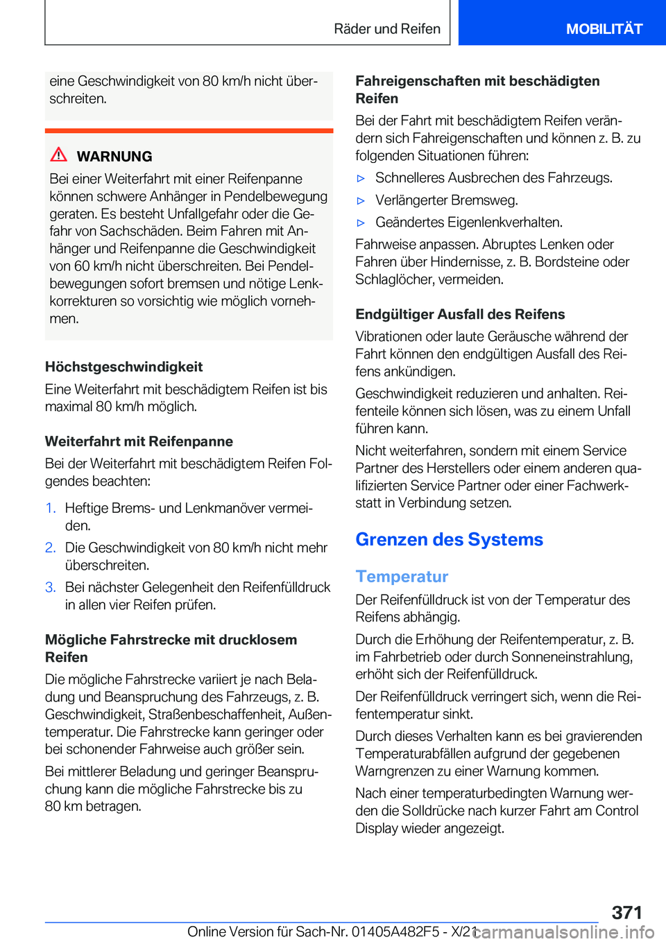 BMW X3 2022  Betriebsanleitungen (in German) �e�i�n�e��G�e�s�c�h�w�i�n�d�i�g�k�e�i�t��v�o�n��8�0��k�m�/�h��n�i�c�h�t��