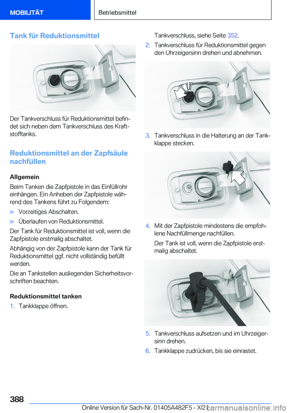 BMW X3 2022  Betriebsanleitungen (in German) �T�a�n�k��f�