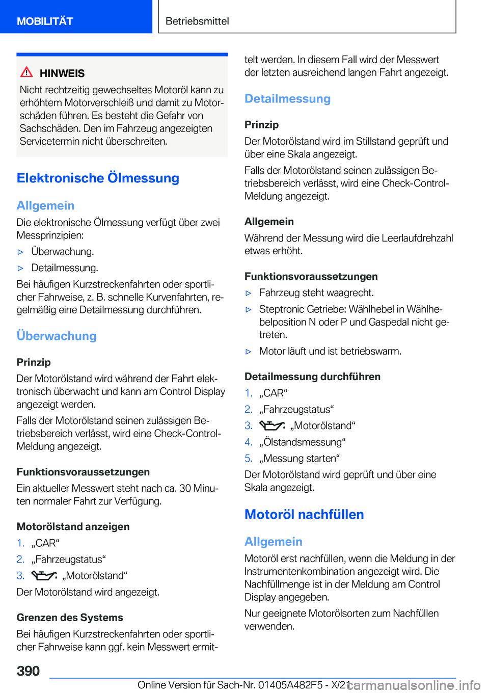 BMW X3 2022  Betriebsanleitungen (in German) �H�I�N�W�E�I�S
�N�i�c�h�t��r�e�c�h�t�z�e�i�t�i�g��g�e�w�e�c�h�s�e�l�t�e�s��M�o�t�o�r�