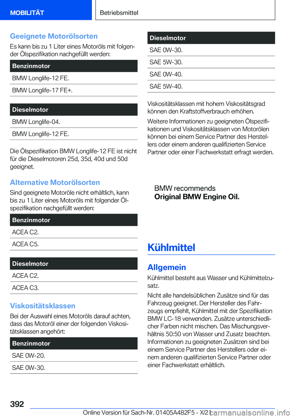 BMW X3 2022  Betriebsanleitungen (in German) �G�e�e�i�g�n�e�t�e��M�o�t�o�r�