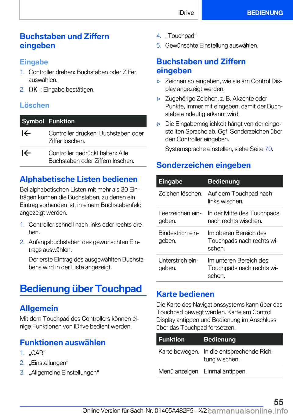 BMW X3 2022  Betriebsanleitungen (in German) �B�u�c�h�s�t�a�b�e�n��u�n�d��Z�i�f�f�e�r�n
�e�i�n�g�e�b�e�n
�E�i�n�g�a�b�e�1�.�C�o�n�t�r�o�l�l�e�r��d�r�e�h�e�n�:��B�u�c�h�s�t�a�b�e�n��o�d�e�r��Z�i�f�f�e�r �a�u�s�w�