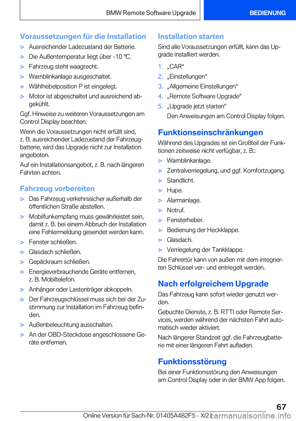 BMW X3 2022  Betriebsanleitungen (in German) �V�o�r�a�u�s�s�e�t�z�u�n�g�e�n��f�