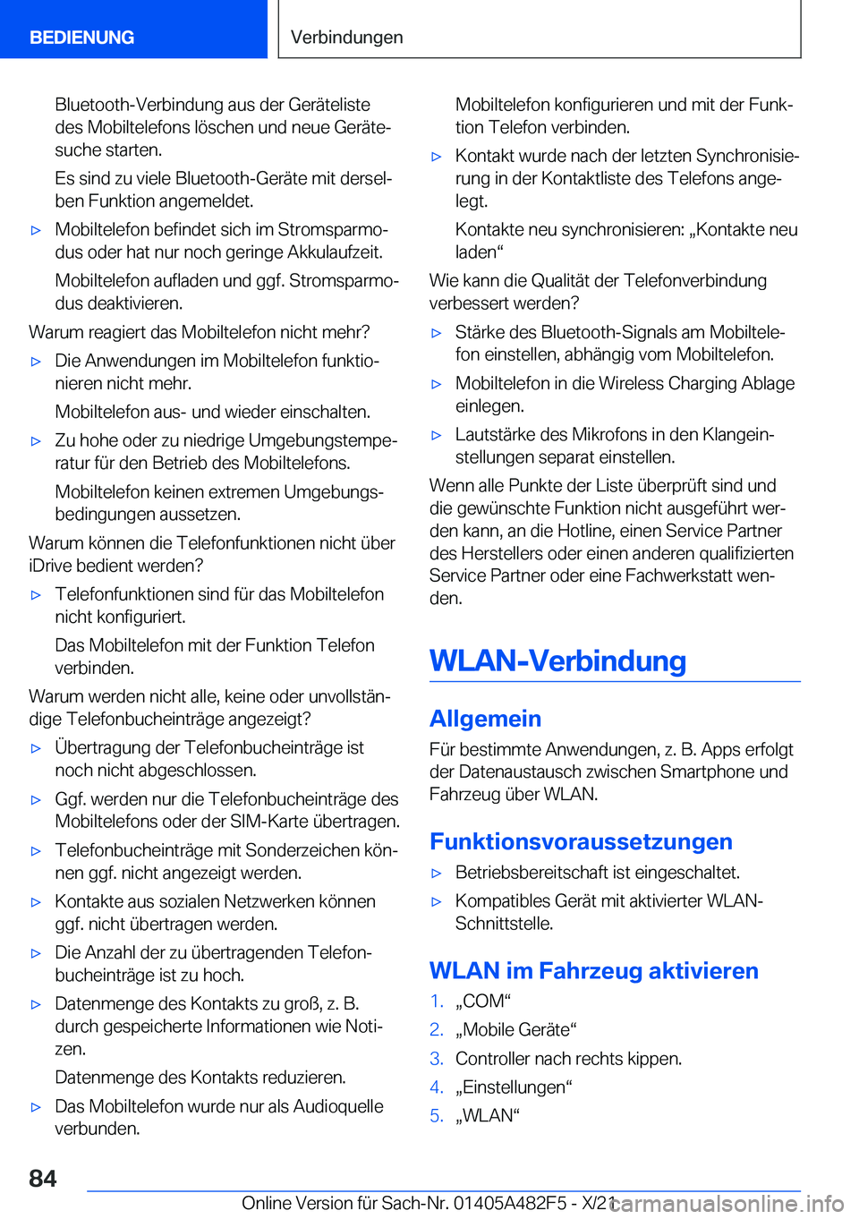BMW X3 2022  Betriebsanleitungen (in German) �B�l�u�e�t�o�o�t�h�-�V�e�r�b�i�n�d�u�n�g��a�u�s��d�e�r��G�e�r�